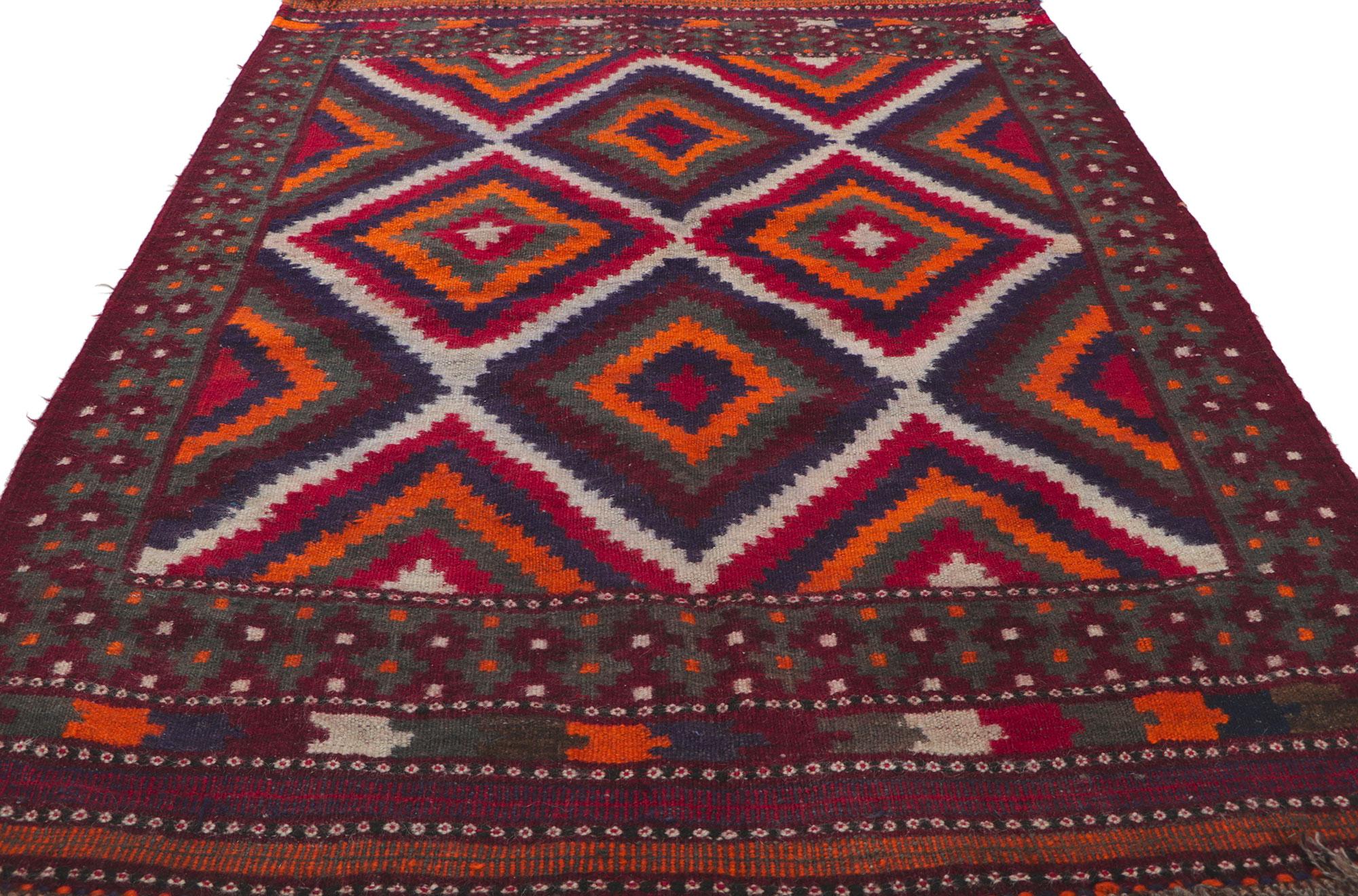 Hand-Woven Vintage Persian Shiraz Kilim Rug, Tribal Allure Meets Contemporary Santa Fe For Sale