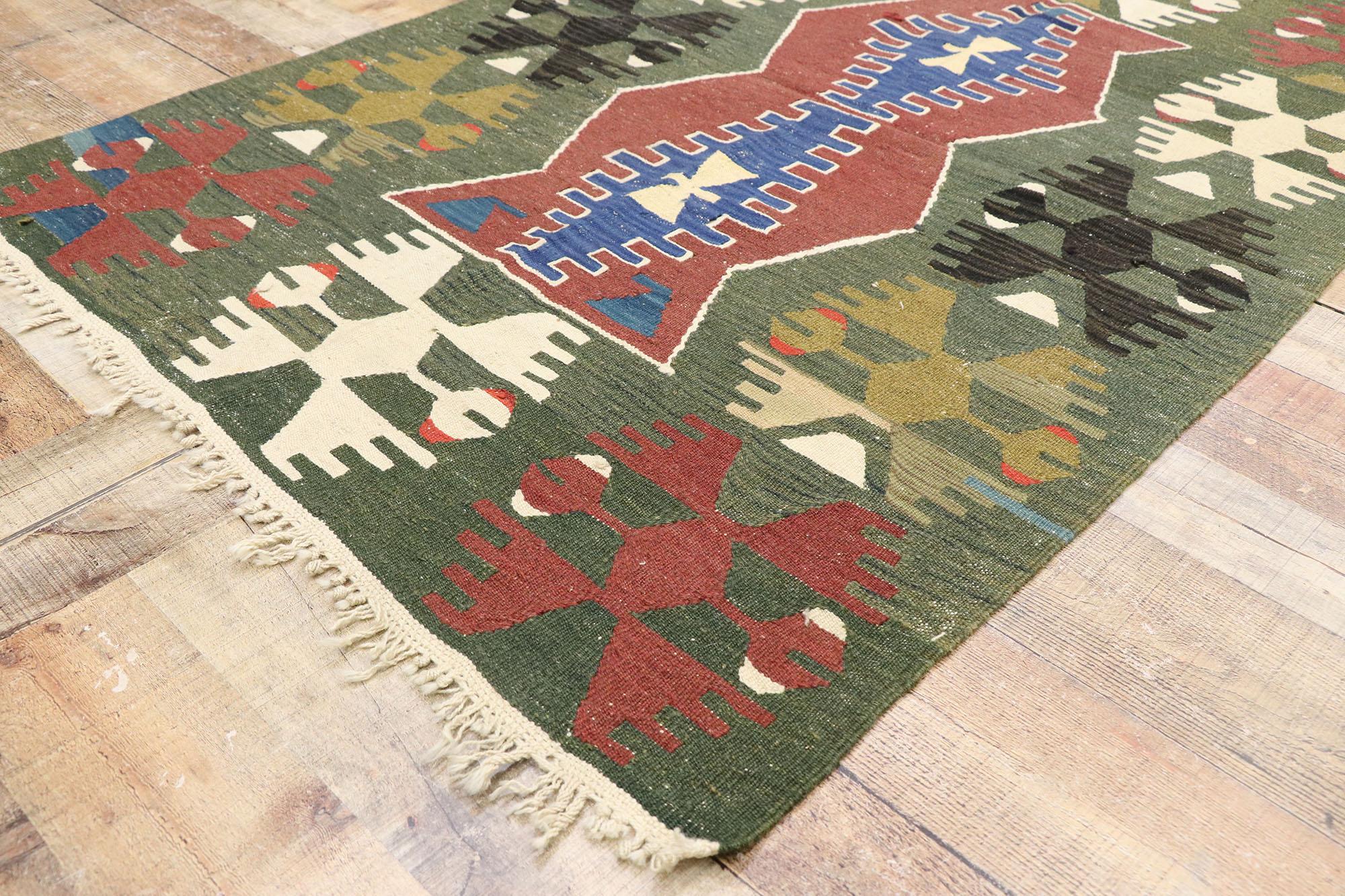 Wool Vintage Persian Shiraz Kilim Rug, Earthy Southwest Meets Modern Tribal Style For Sale