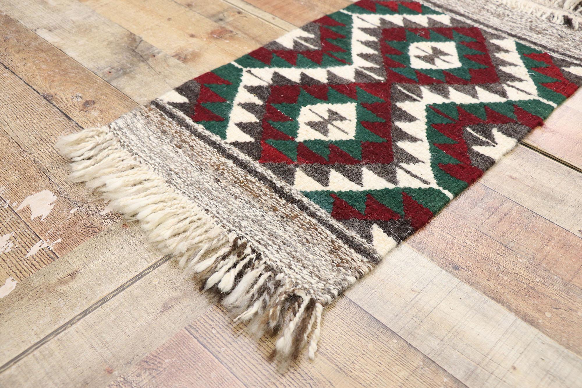 Wool Vintage Persian Shiraz Kilim Rug, Luxury Lodge Meets Pacific Northwest Style For Sale