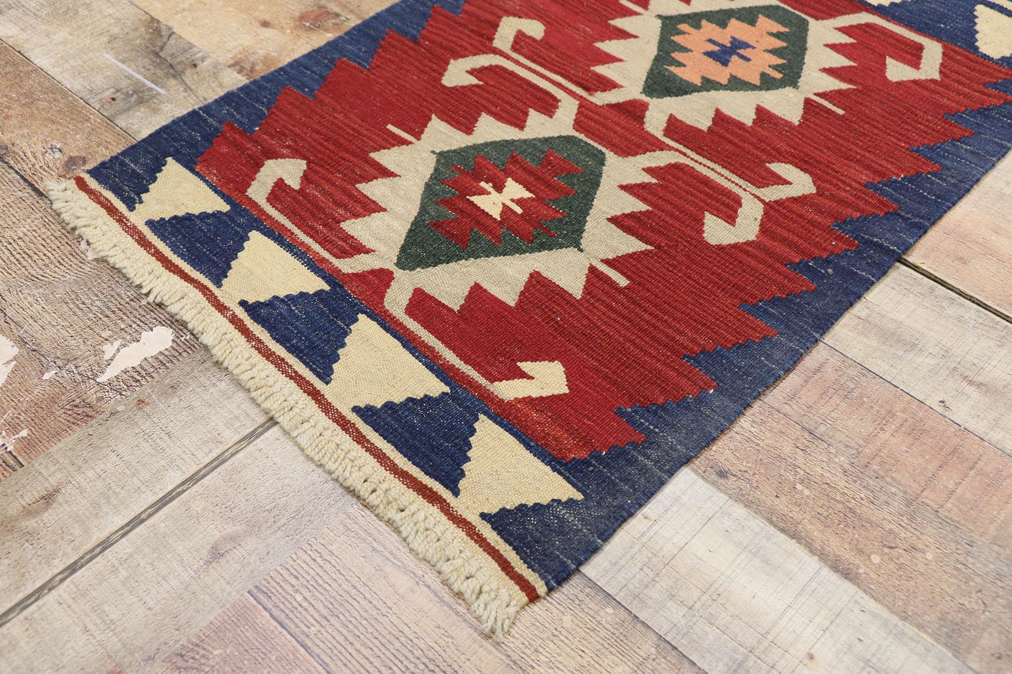 Wool Vintage Persian Shiraz Kilim Rug, Luxury Lodge Meets Nomadic Charm For Sale