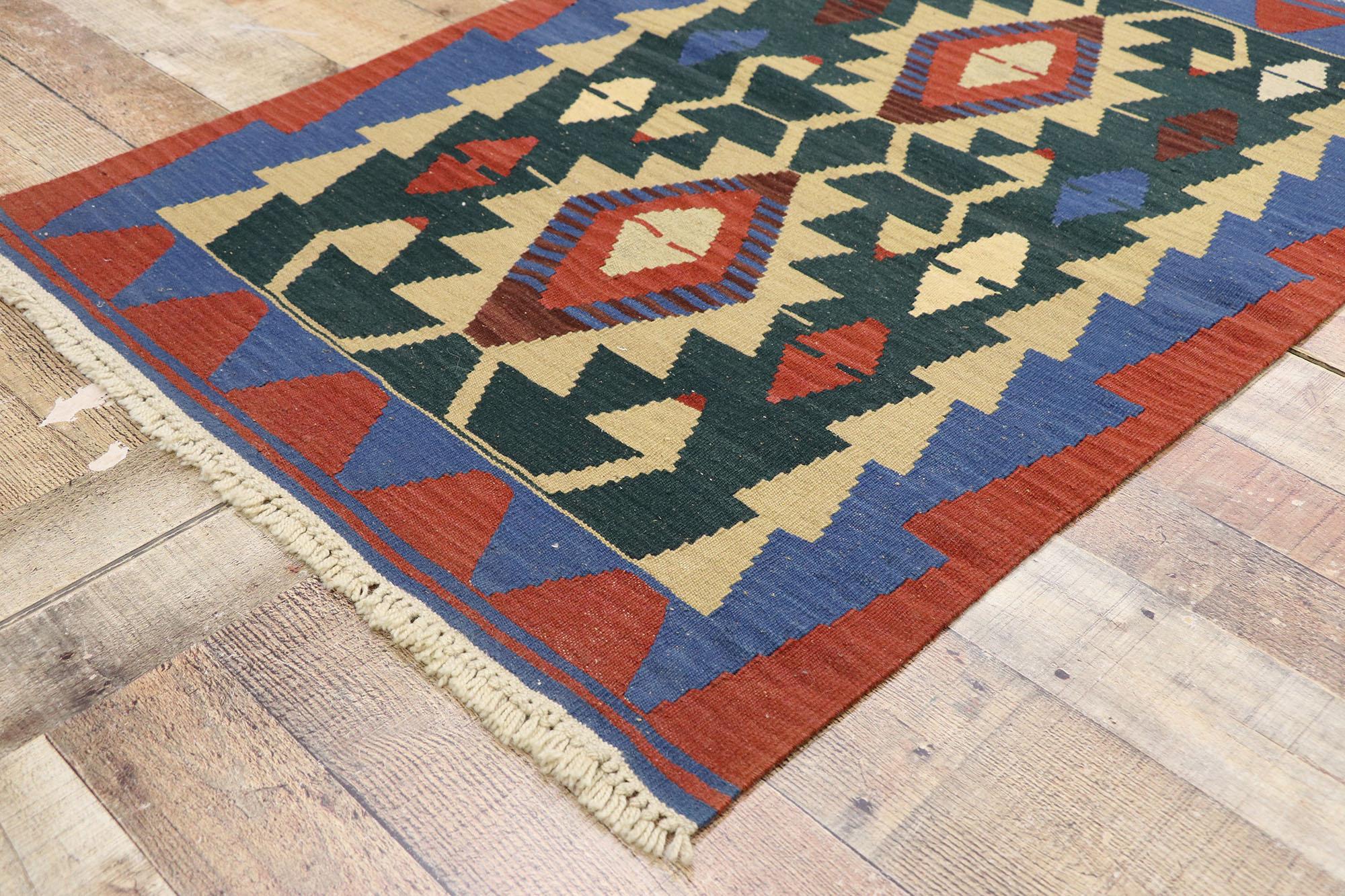 Wool Vintage Persian Shiraz Kilim Rug, Luxury Lodge Meets Nomadic Charm For Sale