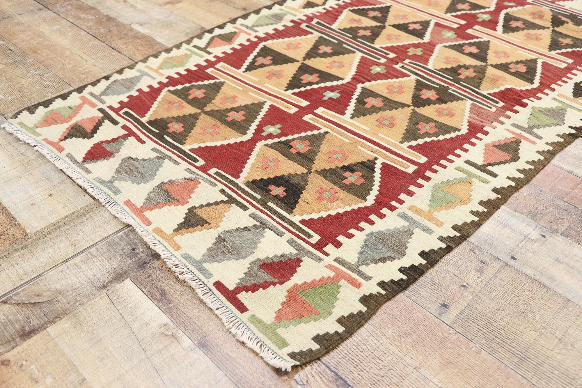 Wool Vintage Persian Shiraz Kilim Rug, Pacific Northwest Meets Luxury Lodge For Sale