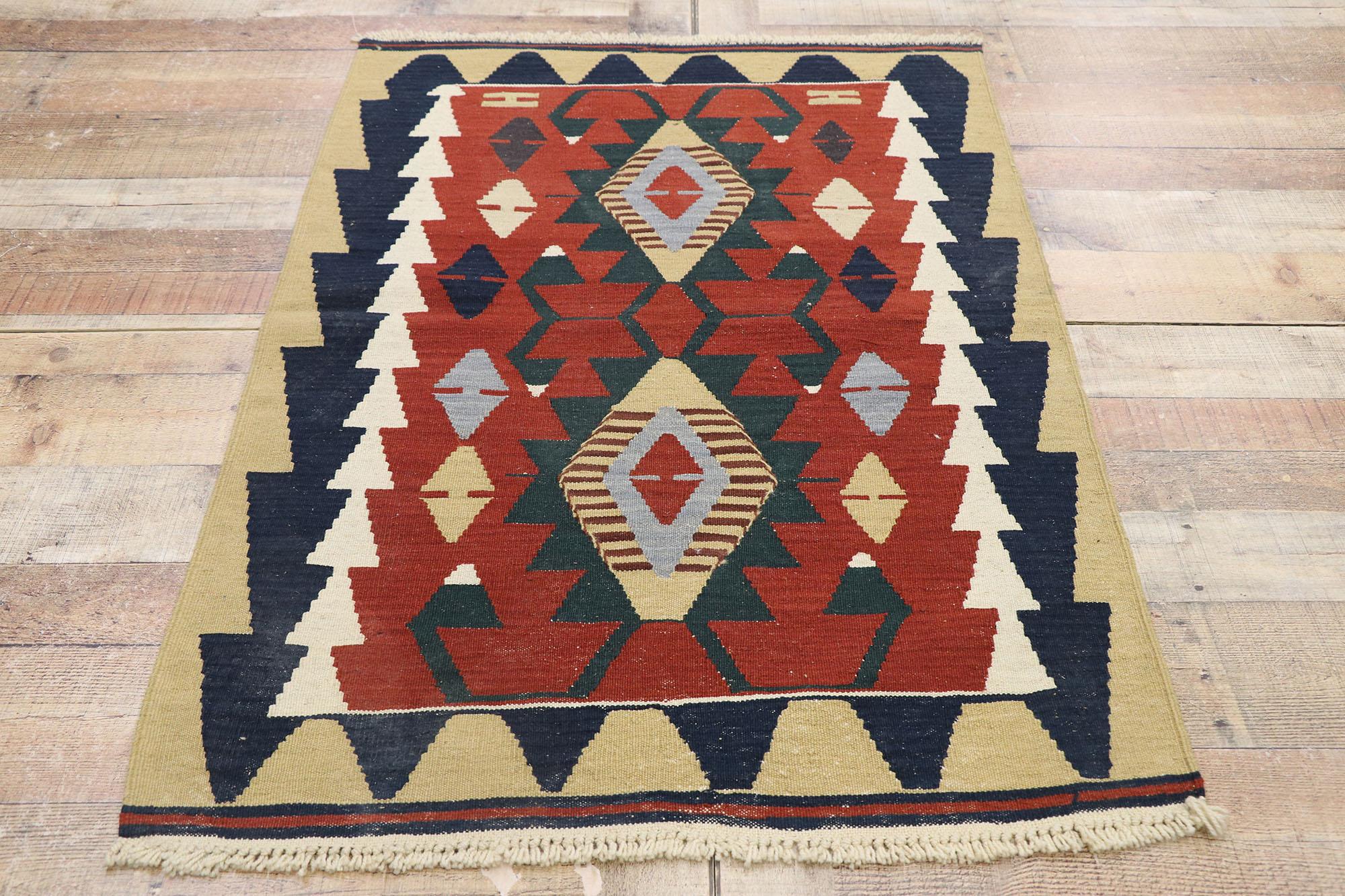 Vintage Persian Shiraz Kilim Rug, Luxury Lodge Meets Nomadic Charm For Sale 1