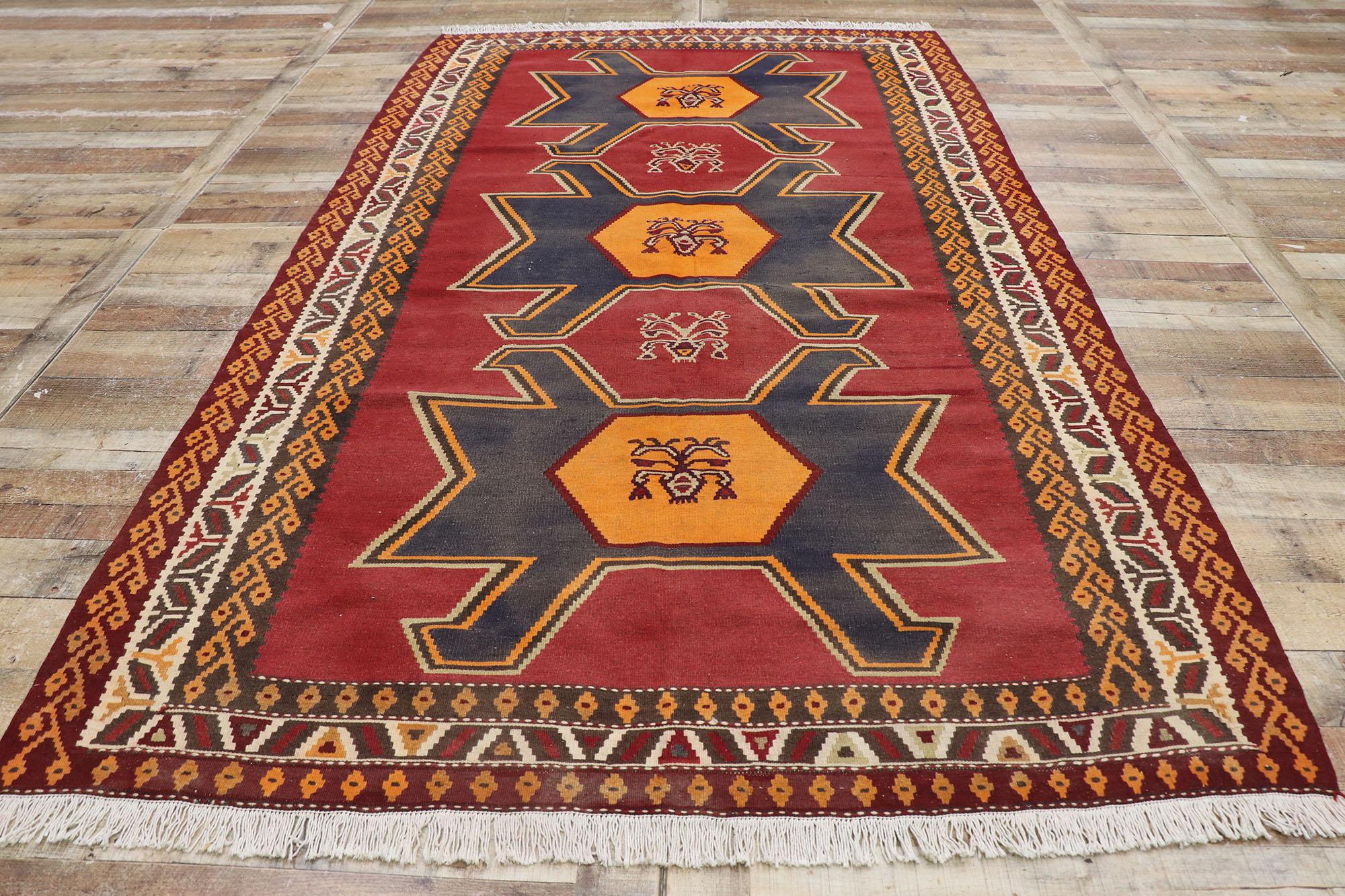 Vintage Persian Shiraz Kilim Rug with Tribal Style For Sale 1