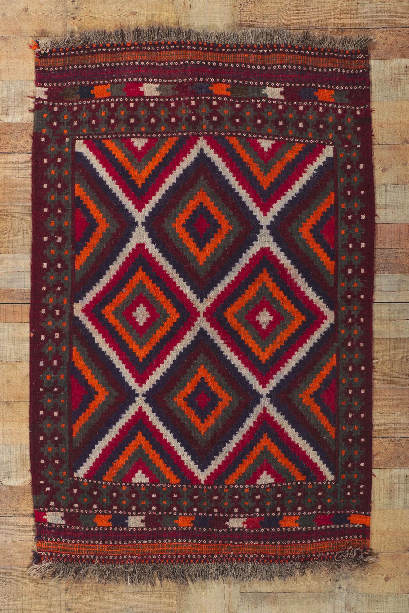 Wool Vintage Persian Shiraz Kilim Rug, Tribal Allure Meets Contemporary Santa Fe For Sale