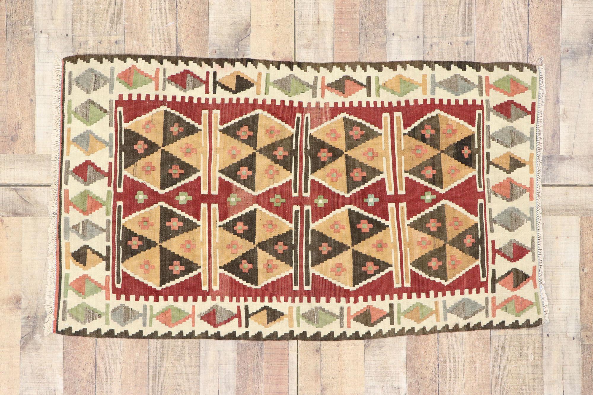 Vintage Persian Shiraz Kilim Rug, Pacific Northwest Meets Luxury Lodge For Sale 2