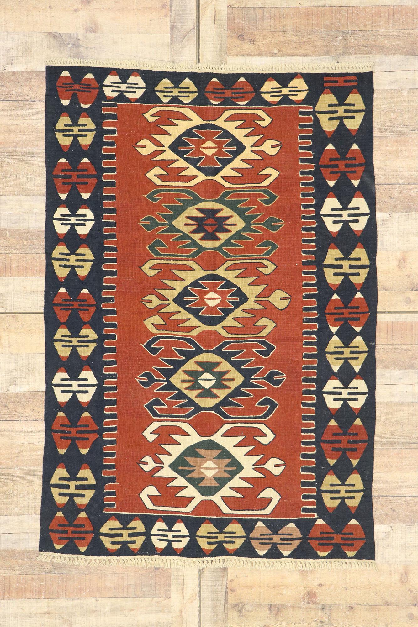 Vintage Persian Shiraz Kilim Rug, Modern Southwest Style Meets Luxury Lodge For Sale 2