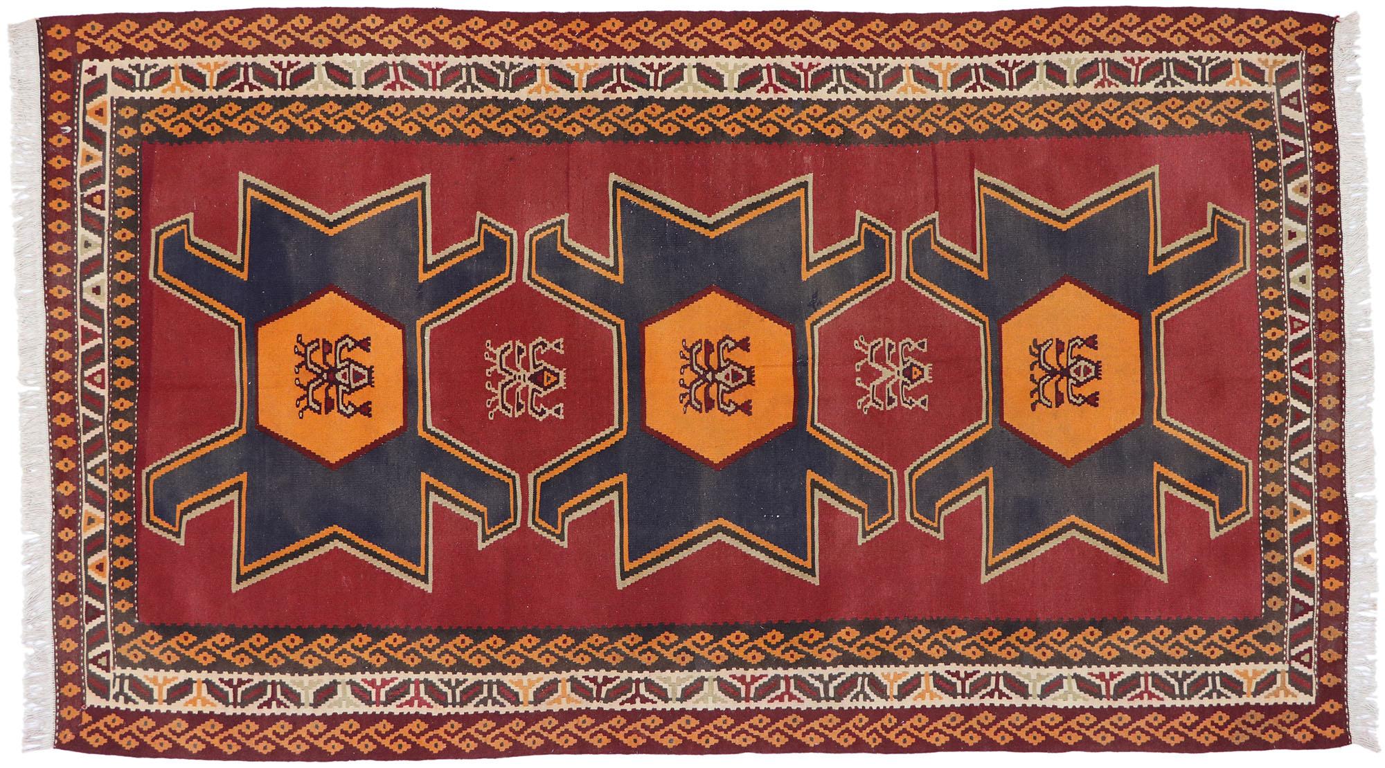 Vintage Persian Shiraz Kilim Rug with Tribal Style For Sale 3