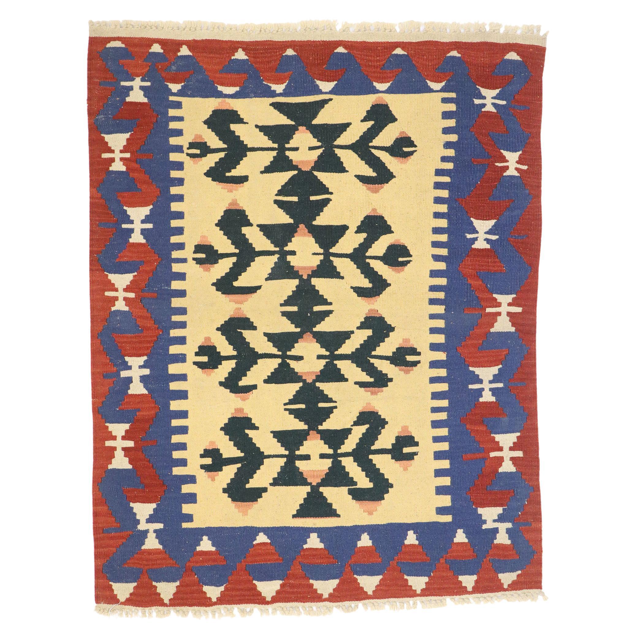 Vintage Persian Shiraz Kilim Rug, Modern Southwest Style Meets Luxury Lodge