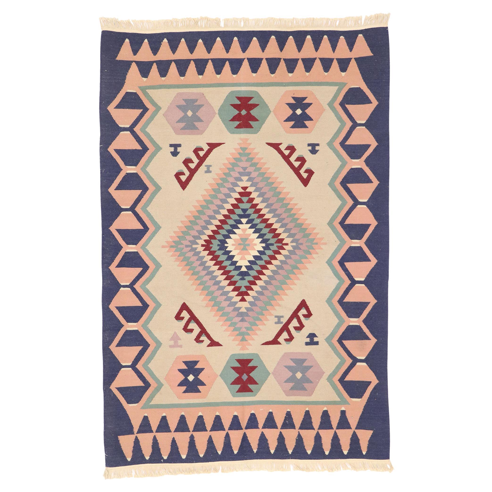 Vintage Persian Shiraz Kilim Rug, Luxury Lodge Meets Soft Southwest Style