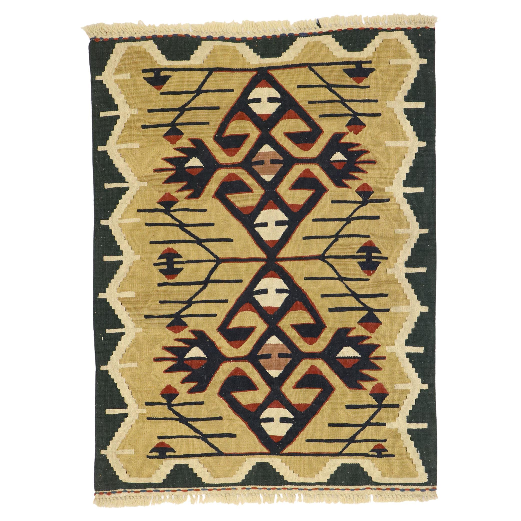 Vintage Persian Shiraz Kilim Rug, Modern Southwest Style Meets Luxury Lodge For Sale