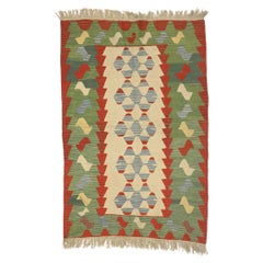 Retro Persian Shiraz Kilim Rug with Tribal Style