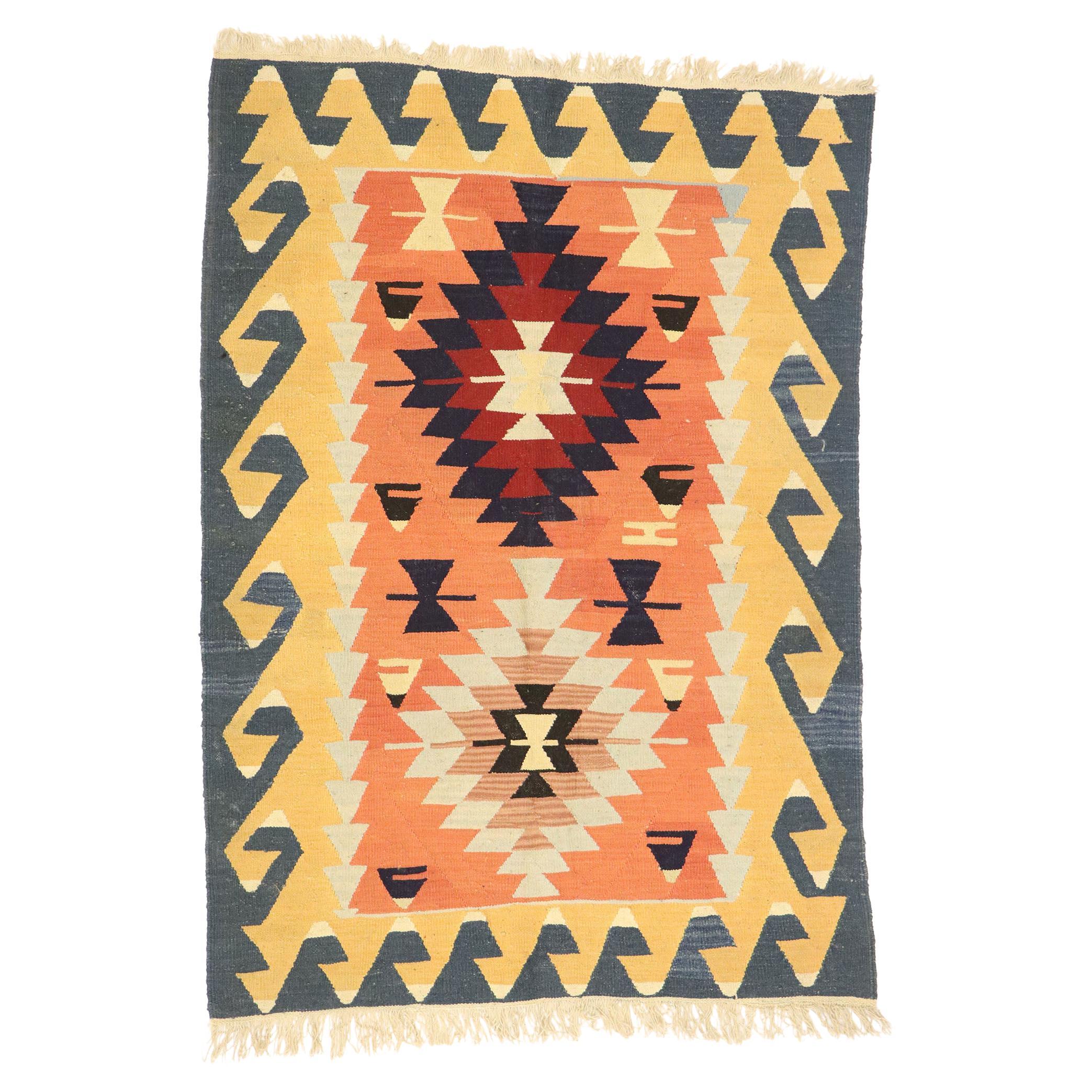 Vintage Persian Shiraz Kilim Rug, Modern Desert Meets Boho Chic