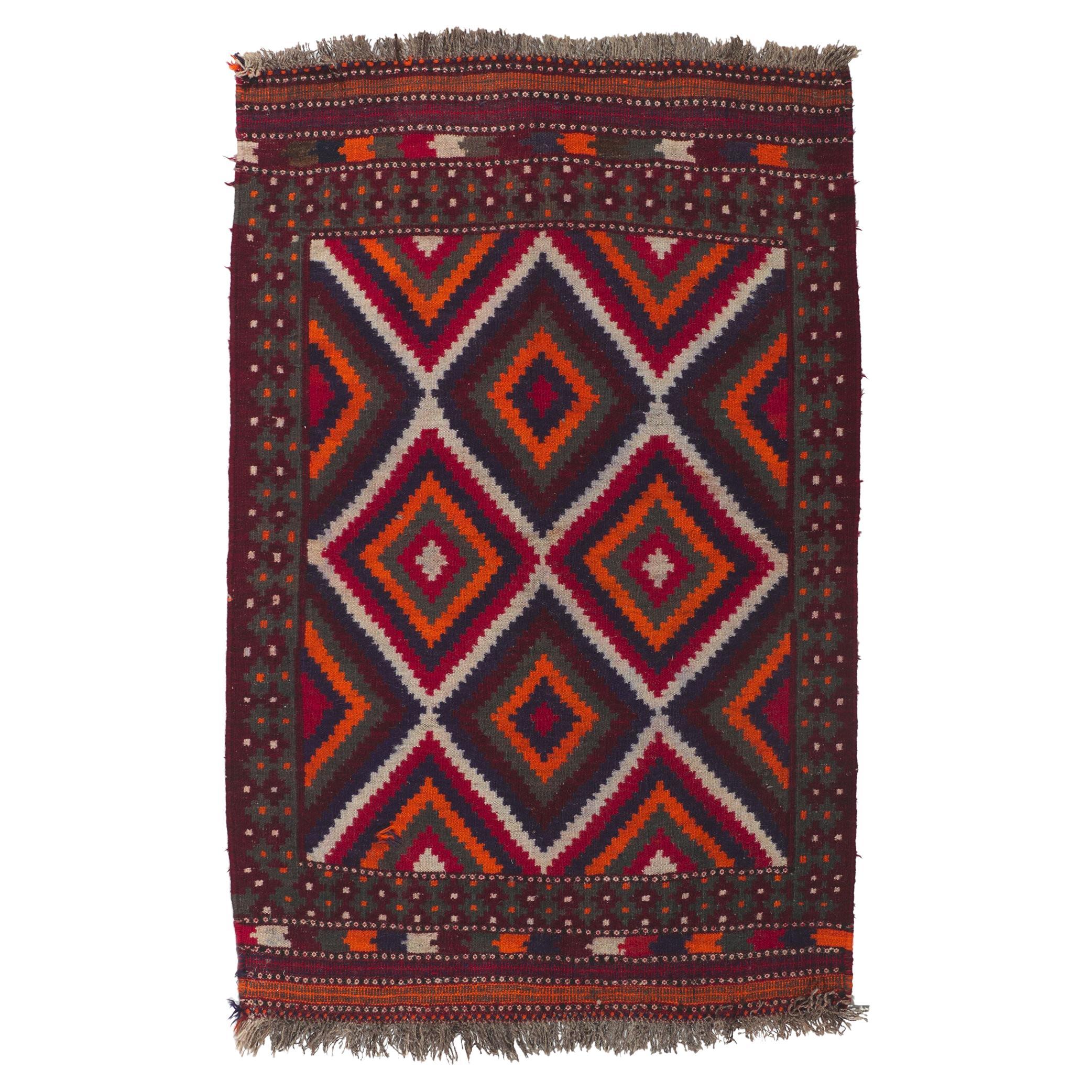 Vintage Persian Shiraz Kilim Rug, Tribal Allure Meets Contemporary Santa Fe For Sale