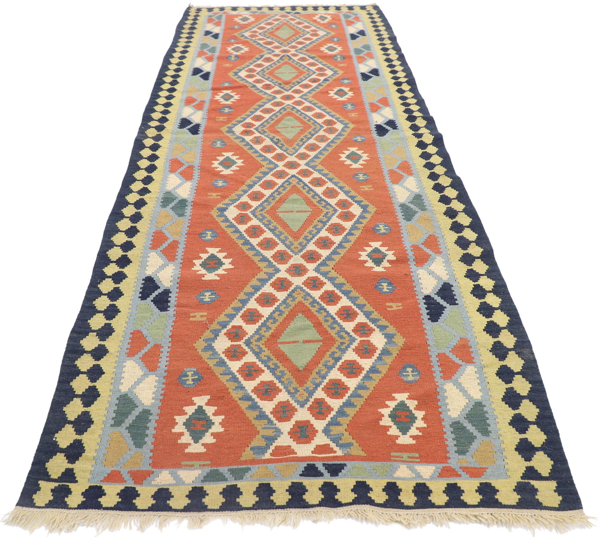 Hand-Woven Vintage Persian Shiraz Kilim Rug, Pacific Northwest Meets Luxury Lodge For Sale