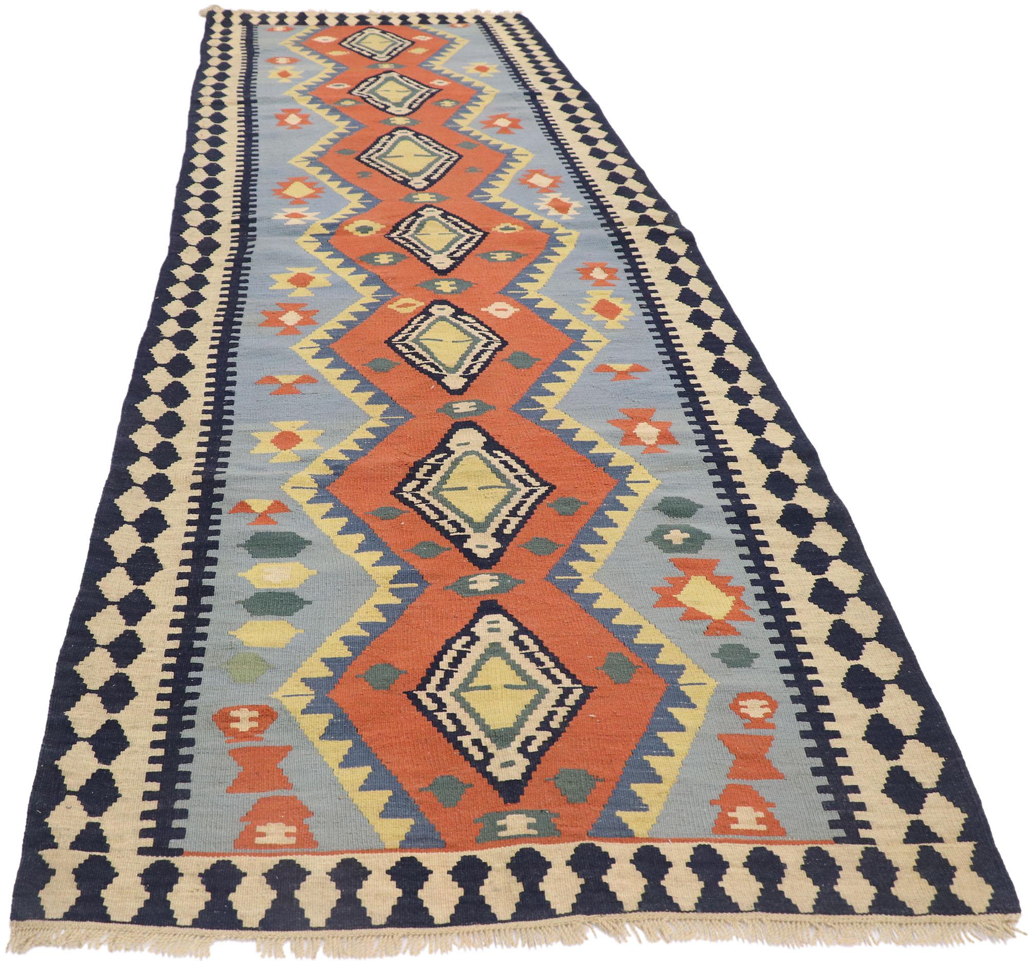 Tribal Vintage Persian Shiraz Flatweave Carpet Runner For Sale