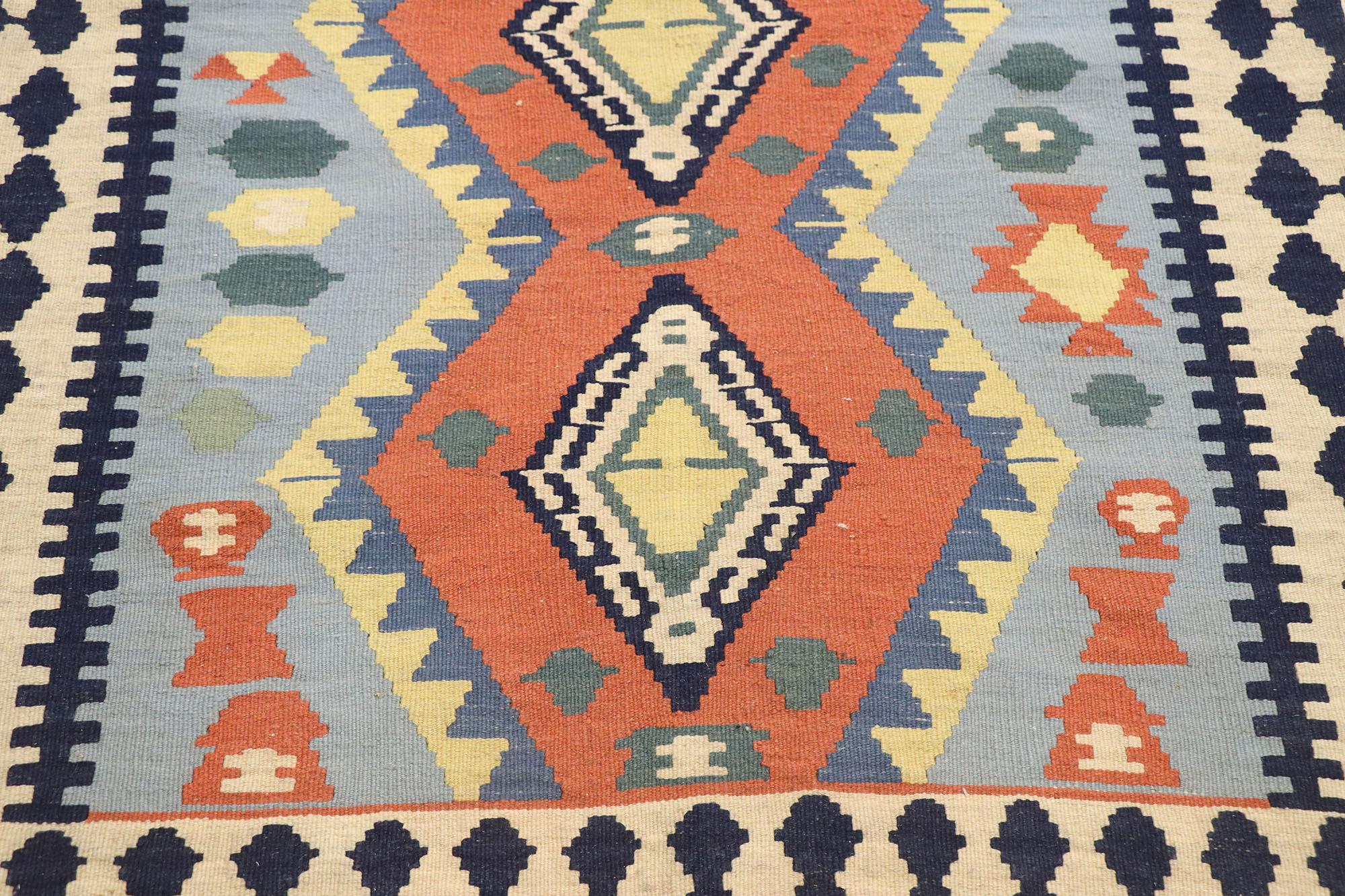 Hand-Woven Vintage Persian Shiraz Flatweave Carpet Runner For Sale