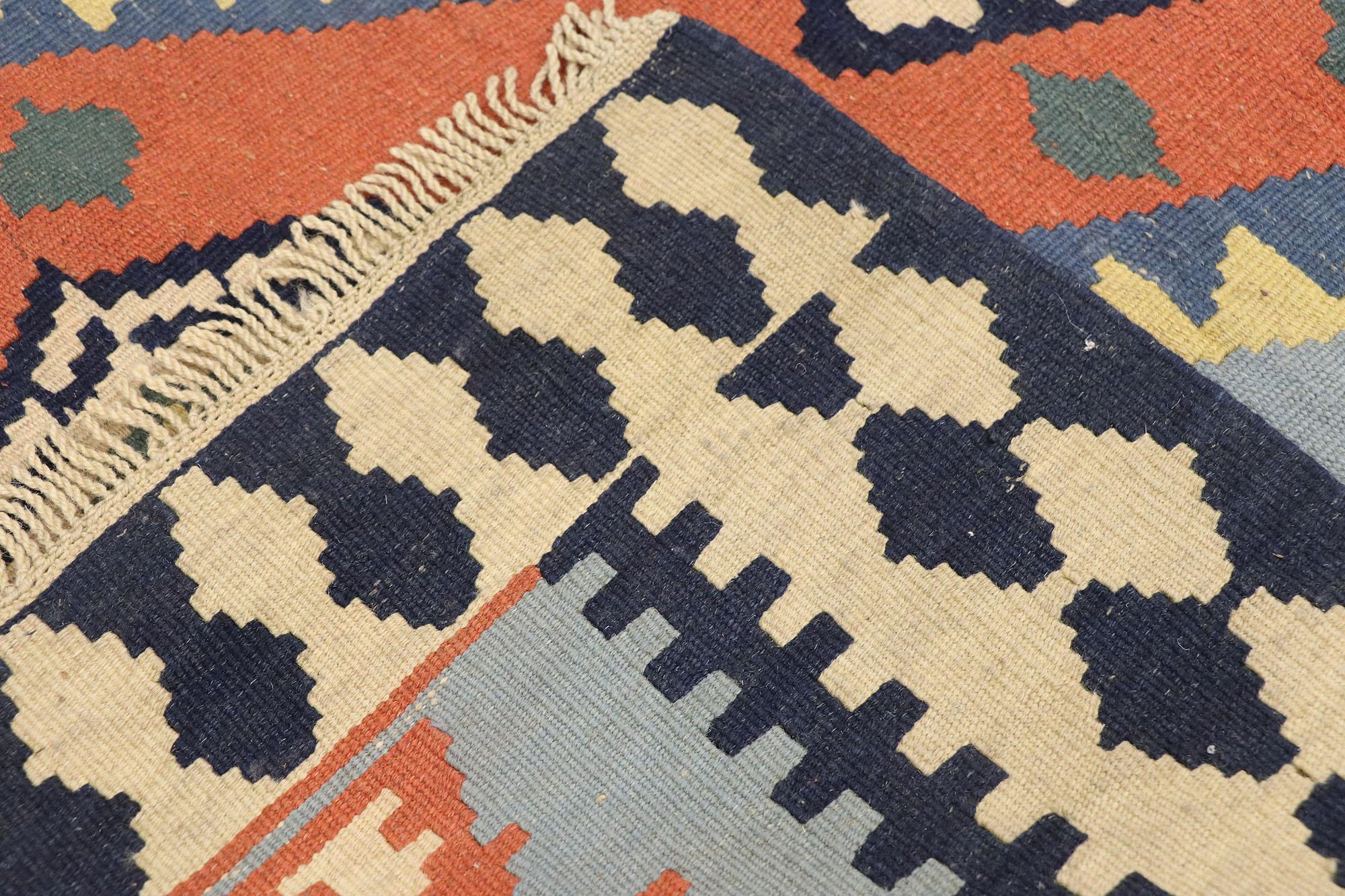 Vintage Persian Shiraz Flatweave Carpet Runner In Good Condition For Sale In Dallas, TX