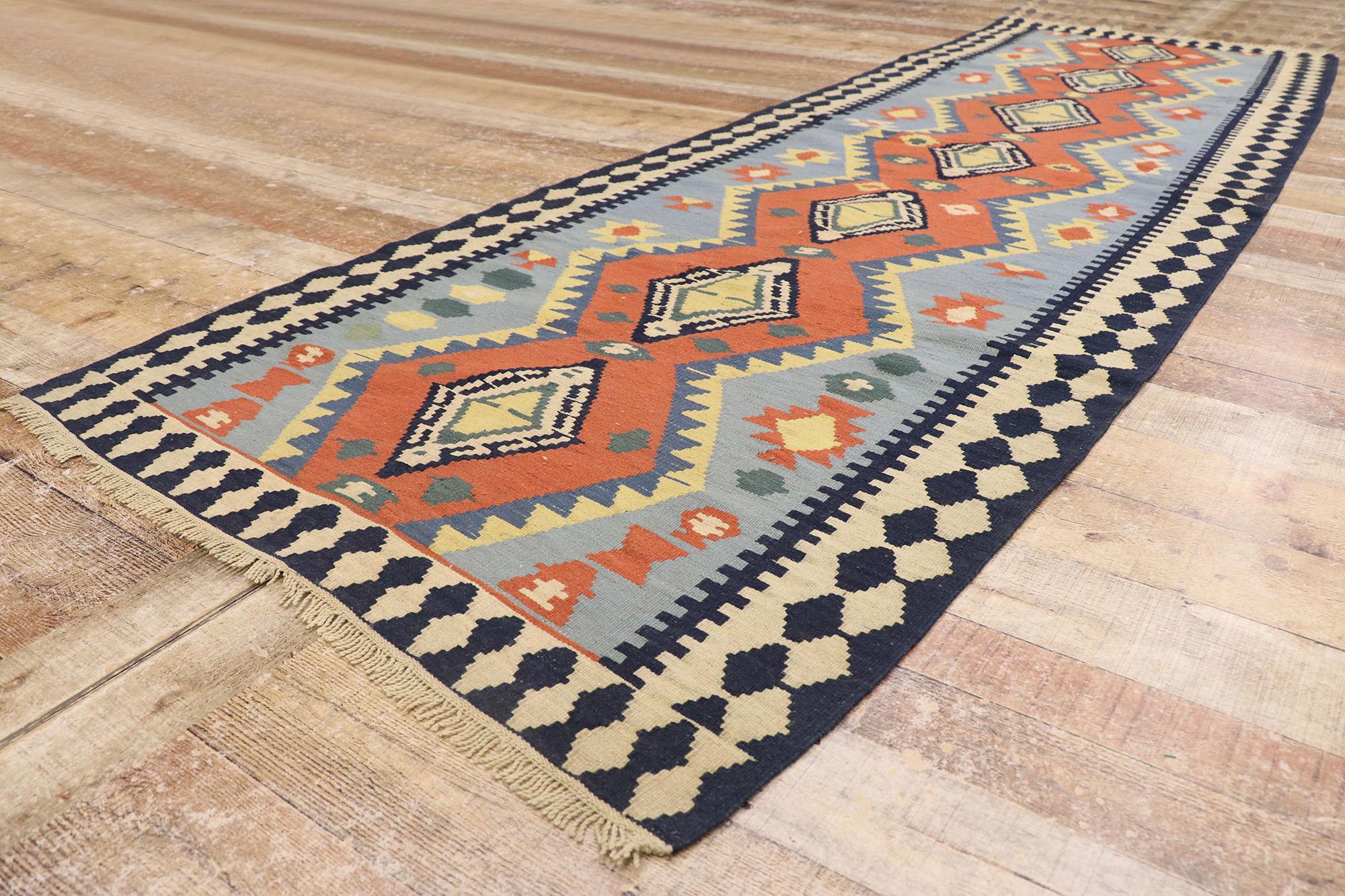20th Century Vintage Persian Shiraz Flatweave Carpet Runner For Sale