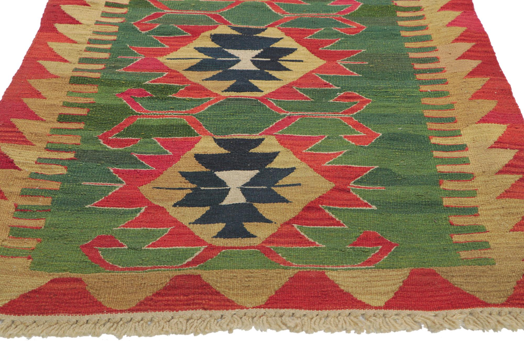 20th Century Vintage Persian Shiraz Kilim Runner, Luxury Lodge Meets Western Chic For Sale