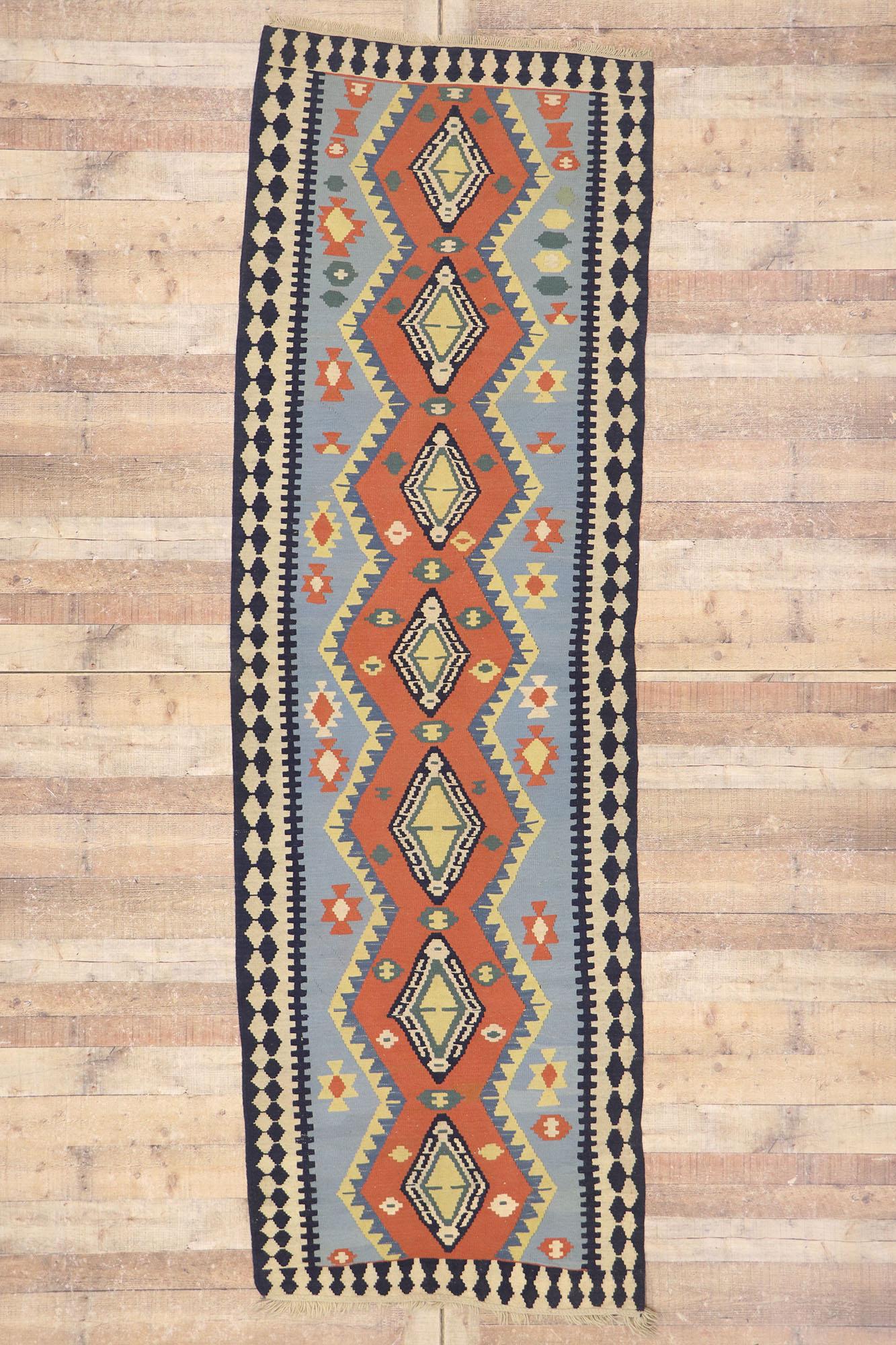 Vintage Persian Shiraz Flatweave Carpet Runner For Sale 1