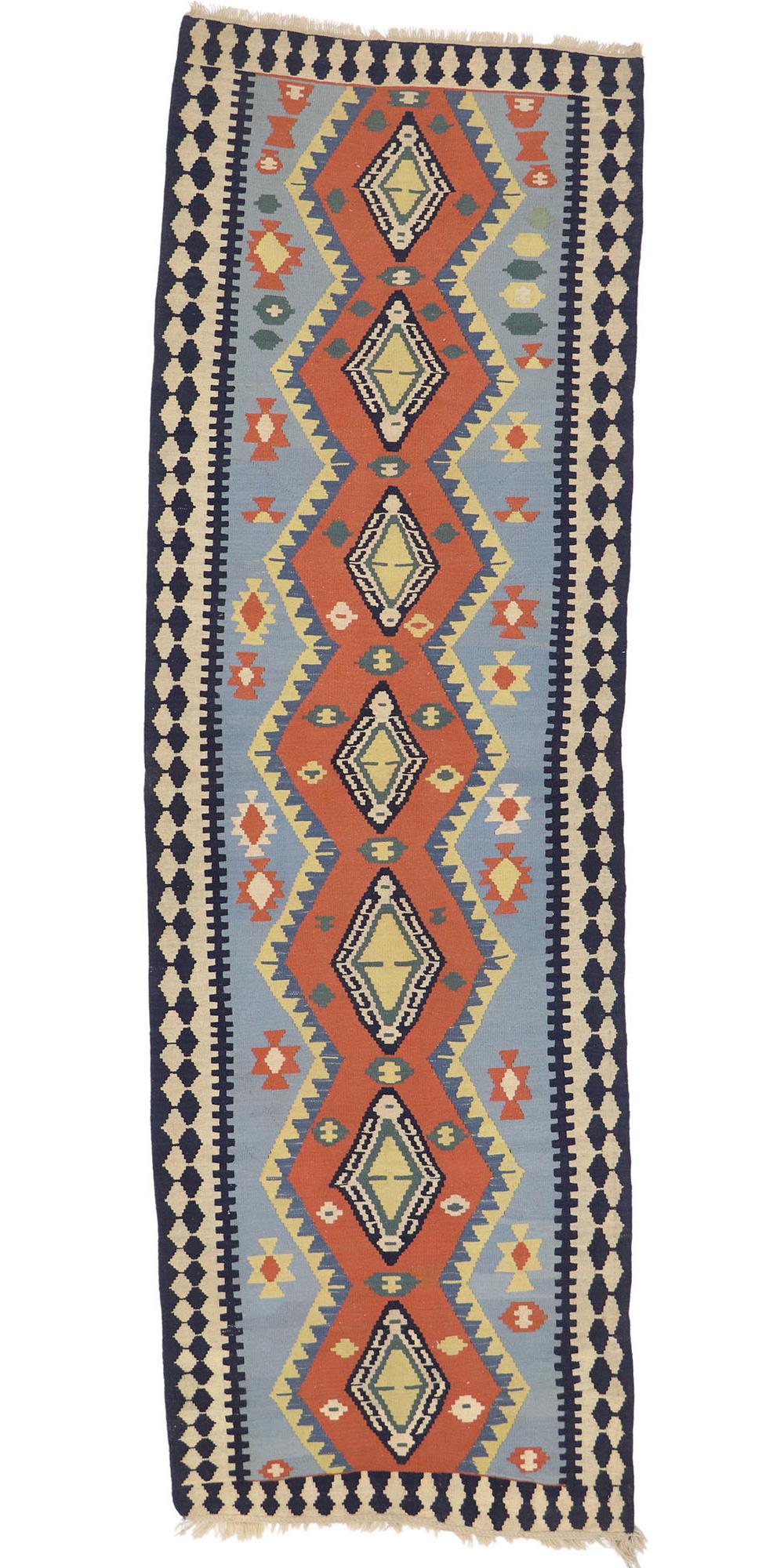 Vintage Persian Shiraz Flatweave Carpet Runner For Sale 2