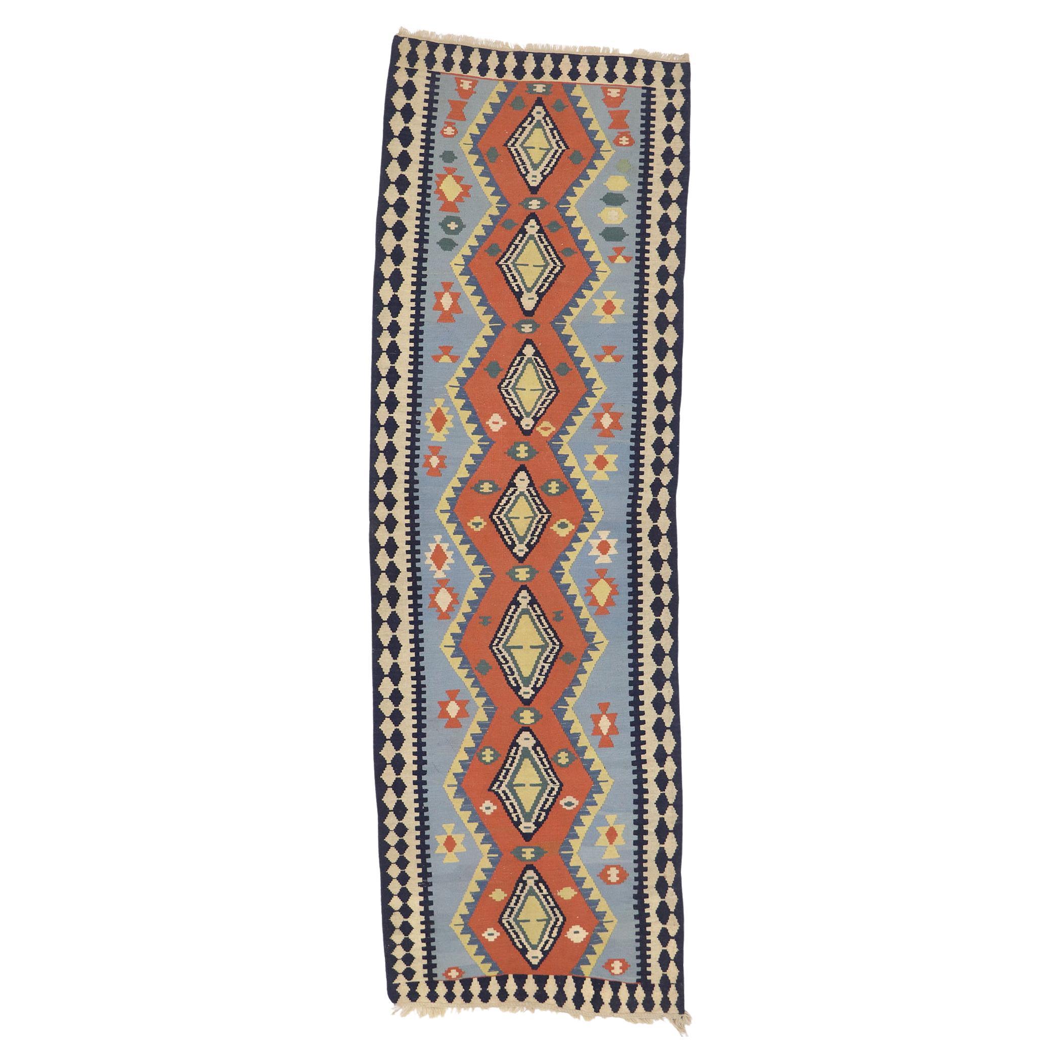 Vintage Persian Shiraz Flatweave Carpet Runner For Sale