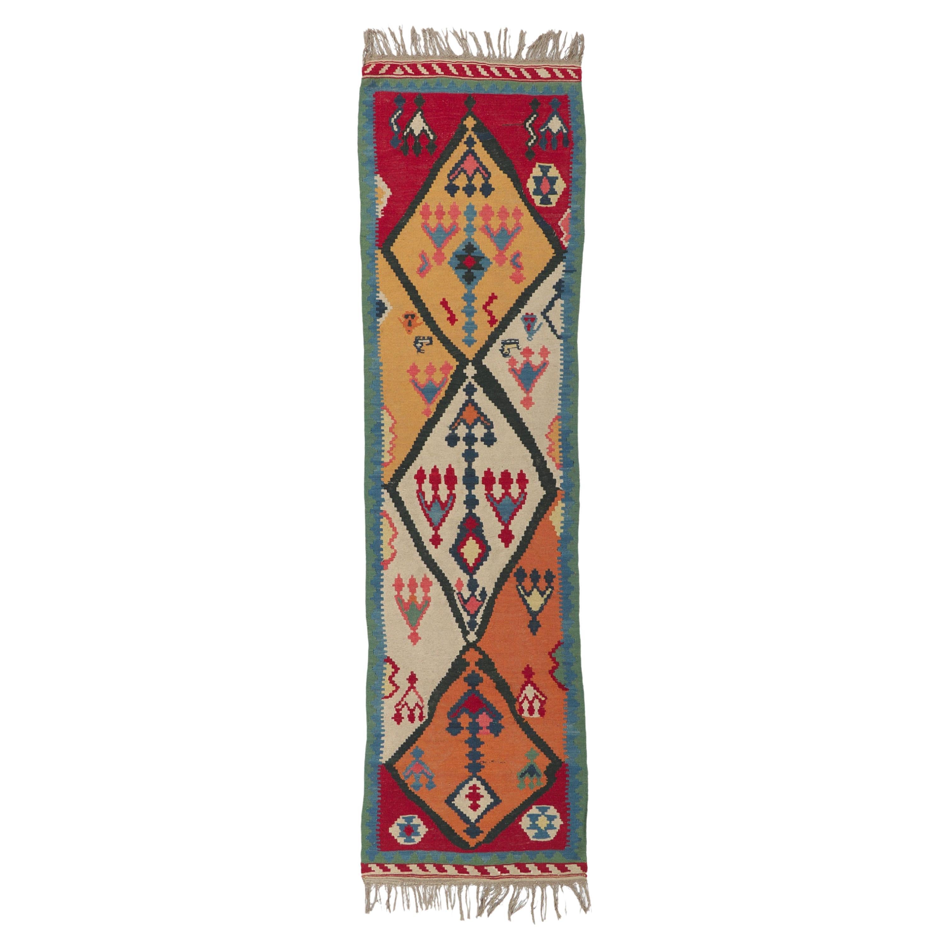 Vintage Persian Shiraz Kilim Runner, Western Chic Meets Nomadic Charm For Sale
