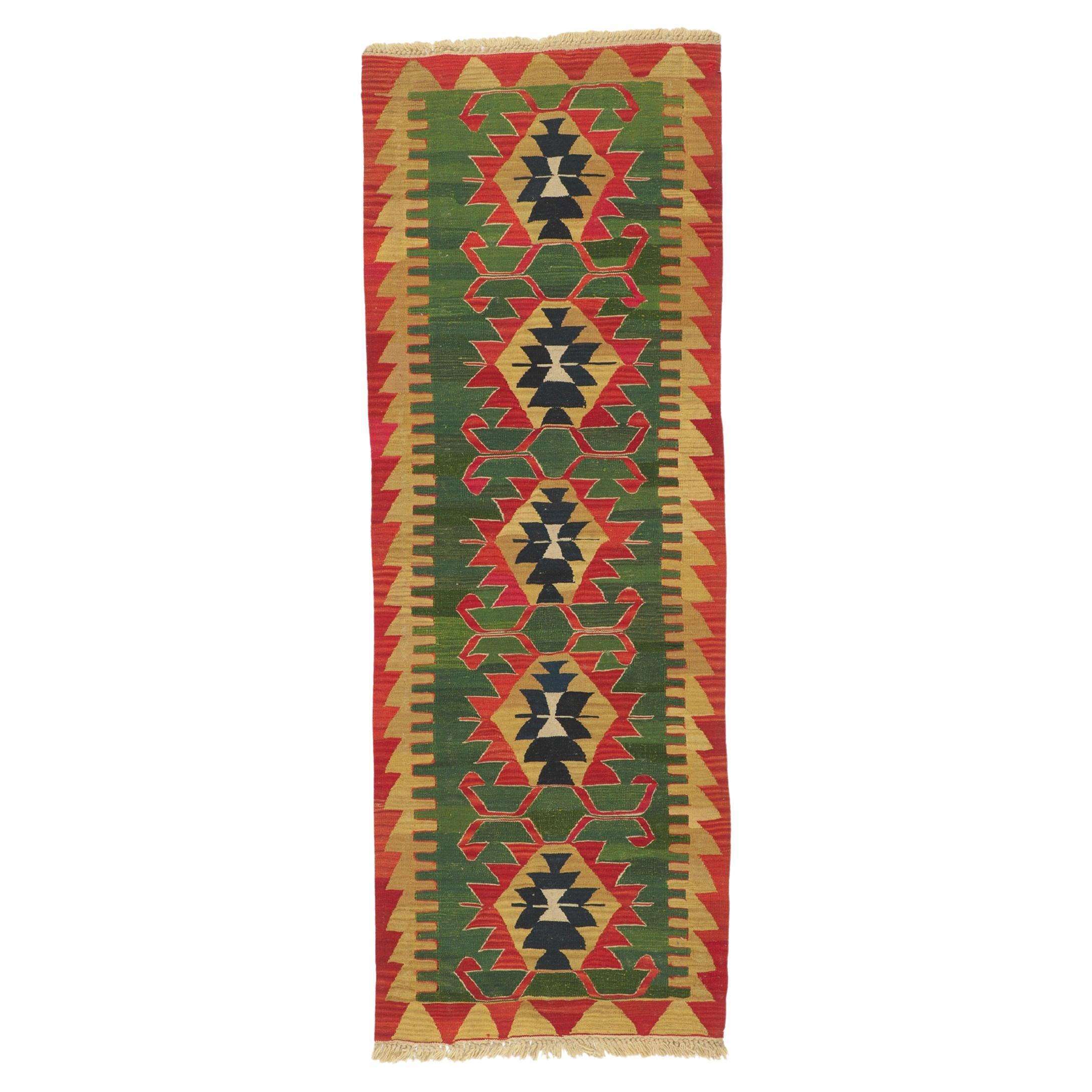 Vintage Persian Shiraz Kilim Runner, Luxury Lodge Meets Western Chic For Sale