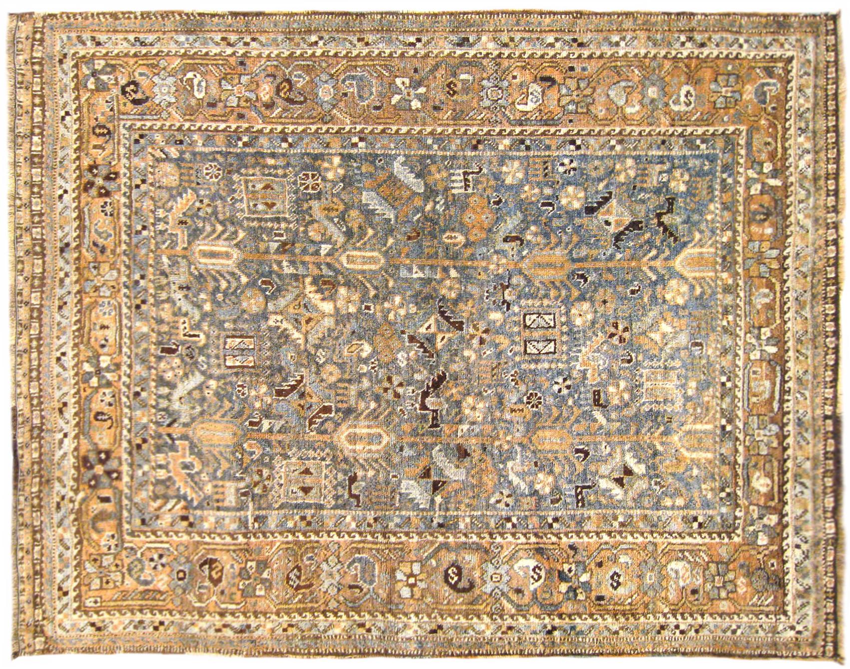 Vintage Persian Shiraz Oriental Rug, in Small Square Size, with Soft Earth Tones For Sale