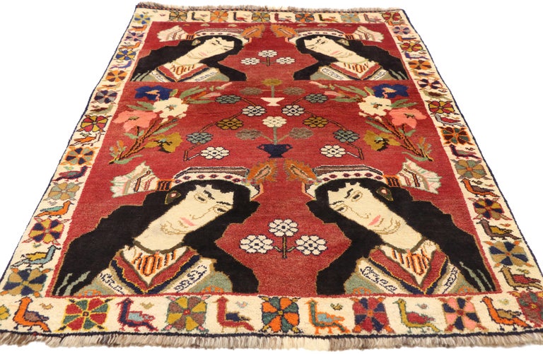 Vintage Persian Shiraz Pictorial Rug Wall Hanging Persian