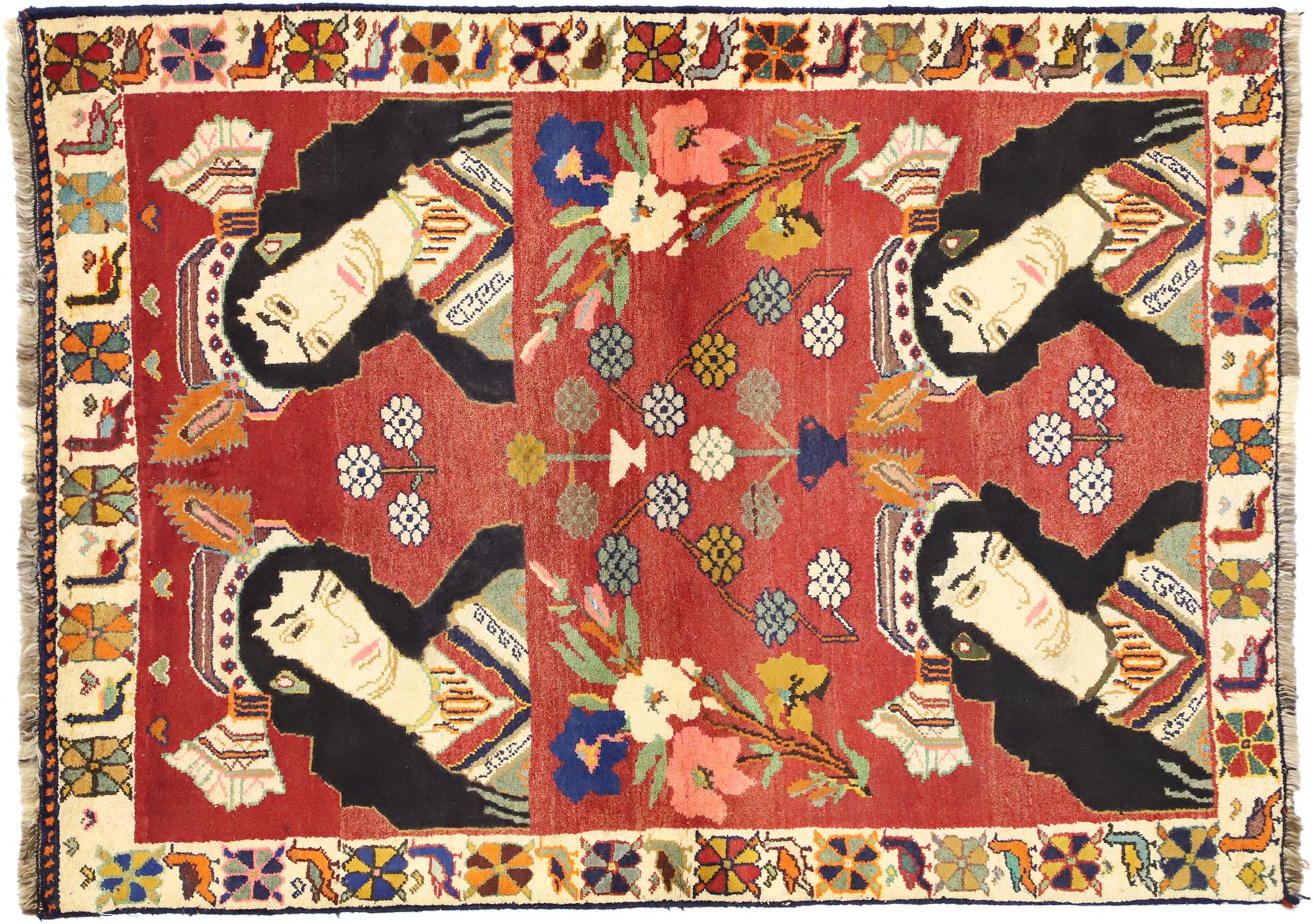 Vintage Persian Shiraz Pictorial Rug, Wall Hanging, Persian Tapestry In Good Condition For Sale In Dallas, TX
