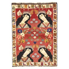Vintage Persian Shiraz Pictorial Rug, Wall Hanging, Persian Tapestry