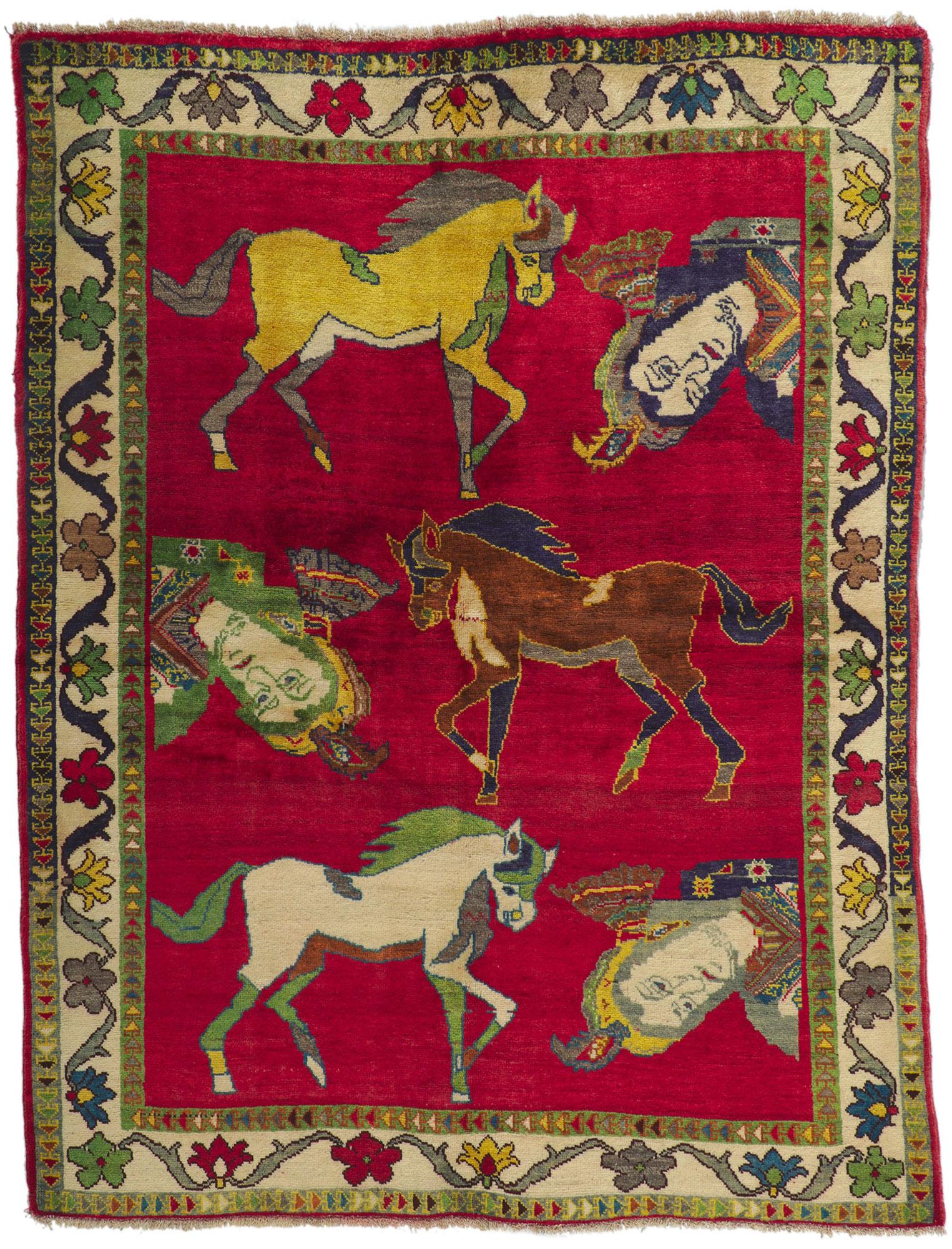 Vintage Persian Shiraz Pictorial Rug, Worldly Sophistication Meets Global Chic For Sale 3