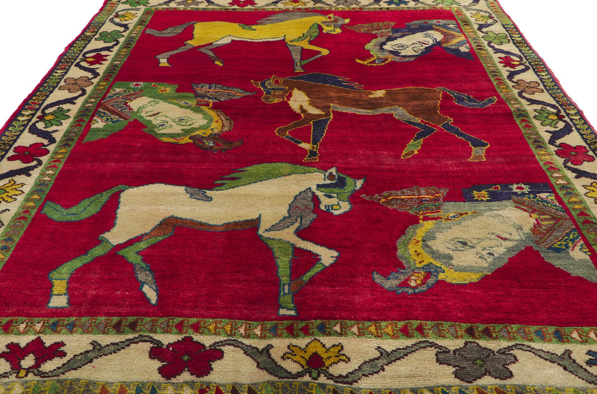 Hand-Knotted Vintage Persian Shiraz Pictorial Rug, Worldly Sophistication Meets Global Chic For Sale