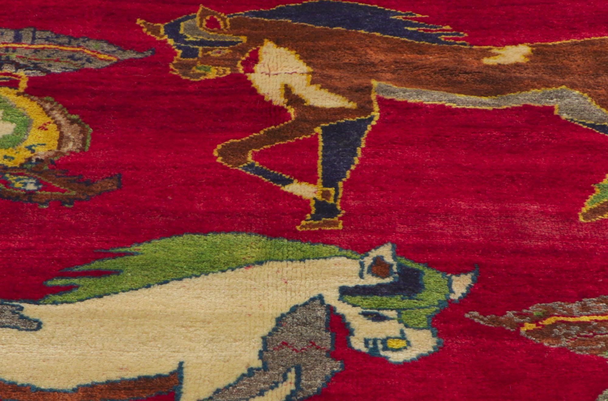 Persischer Shiraz-pictorial-Teppich im Vintage-Stil, Worldly Sophistication Meets Global Chic im Zustand „Gut“ im Angebot in Dallas, TX