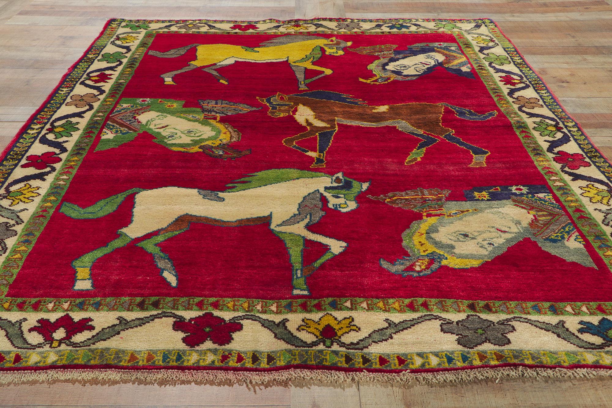 Vintage Persian Shiraz Pictorial Rug, Worldly Sophistication Meets Global Chic For Sale 1