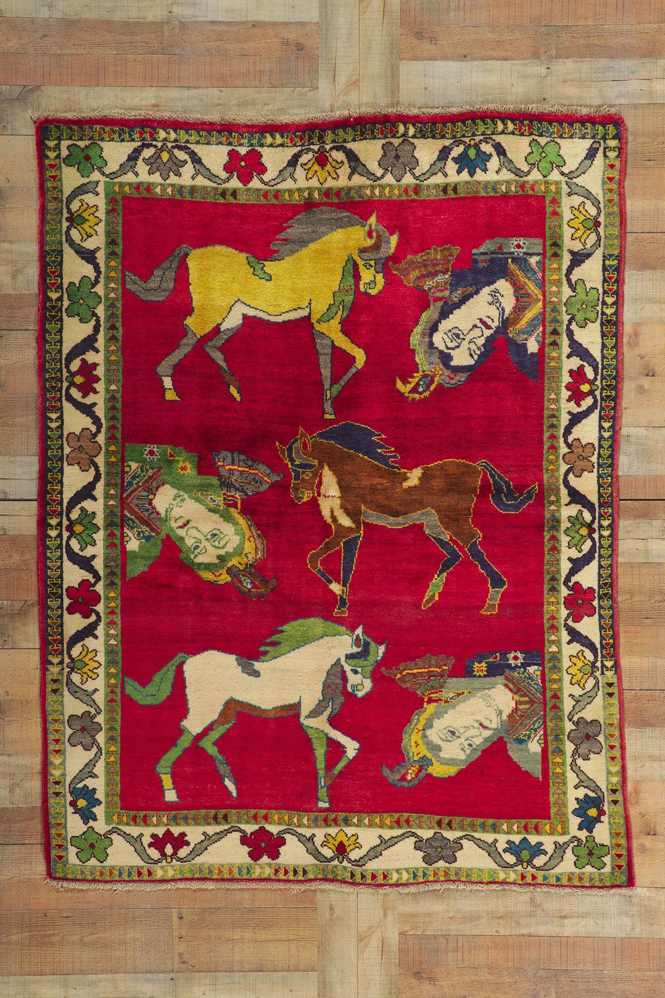Vintage Persian Shiraz Pictorial Rug, Worldly Sophistication Meets Global Chic For Sale 2