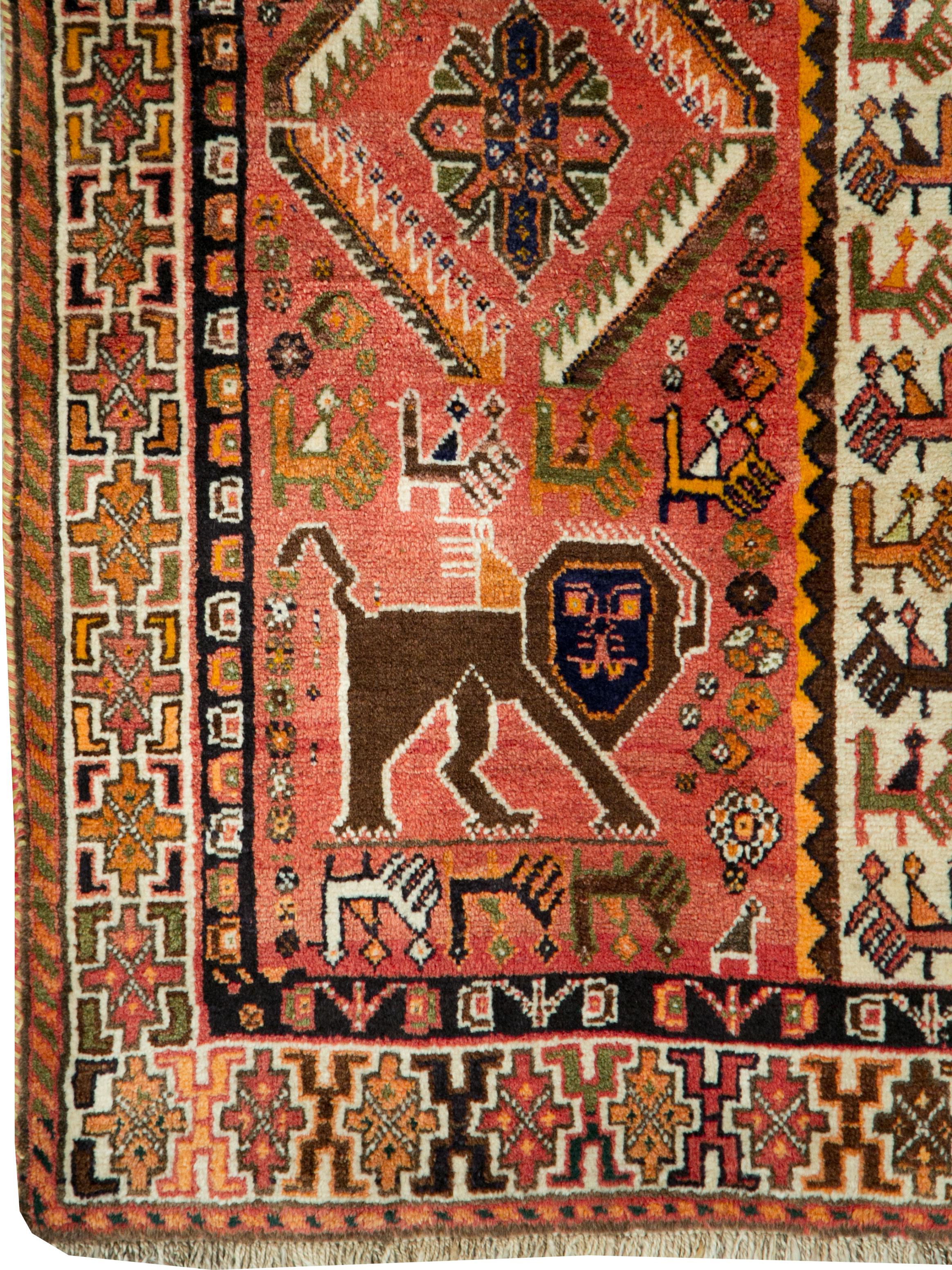 A vintage Persian Shiraz rug from the mid-20th century.