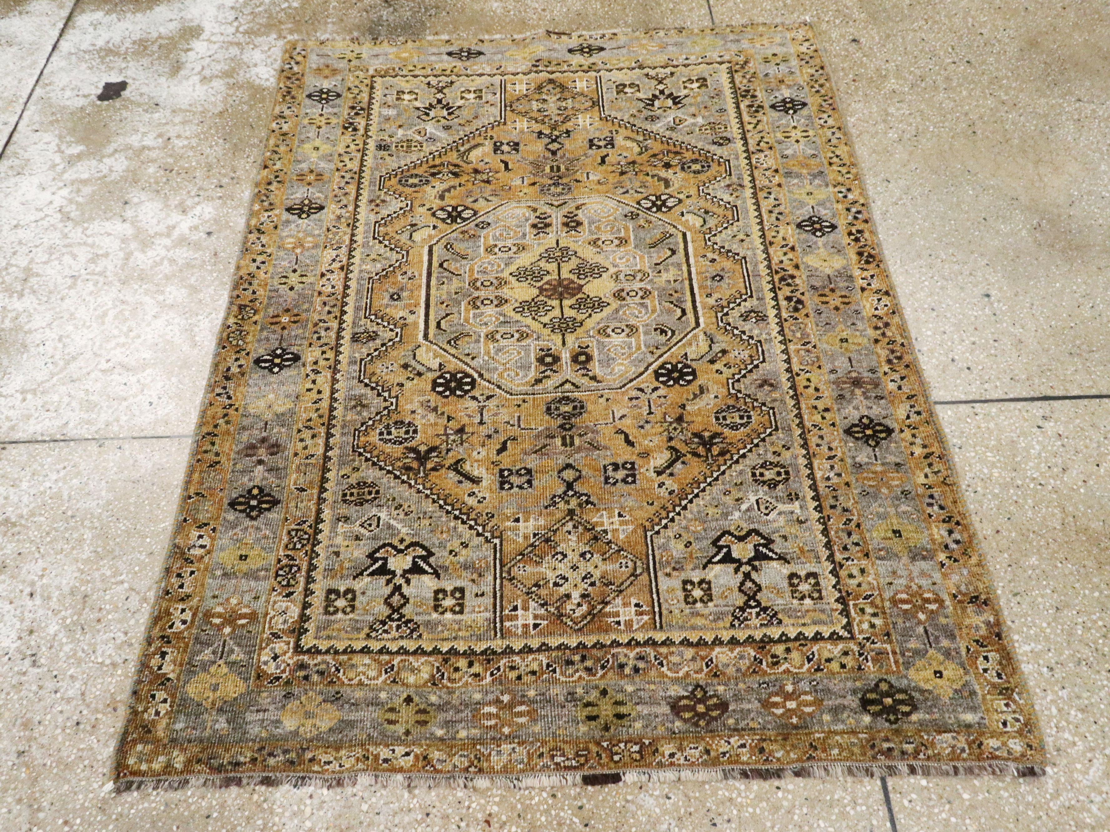 Hand-Knotted Vintage Persian Shiraz Rug For Sale