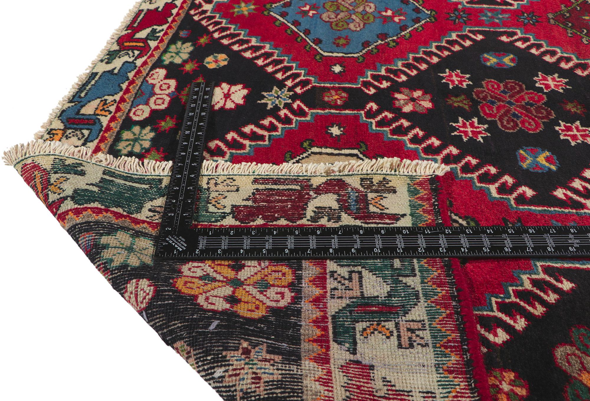 Vintage Persian Shiraz Rug, Tribal Enchantment Meets Modern Masculine Appeal For Sale 1