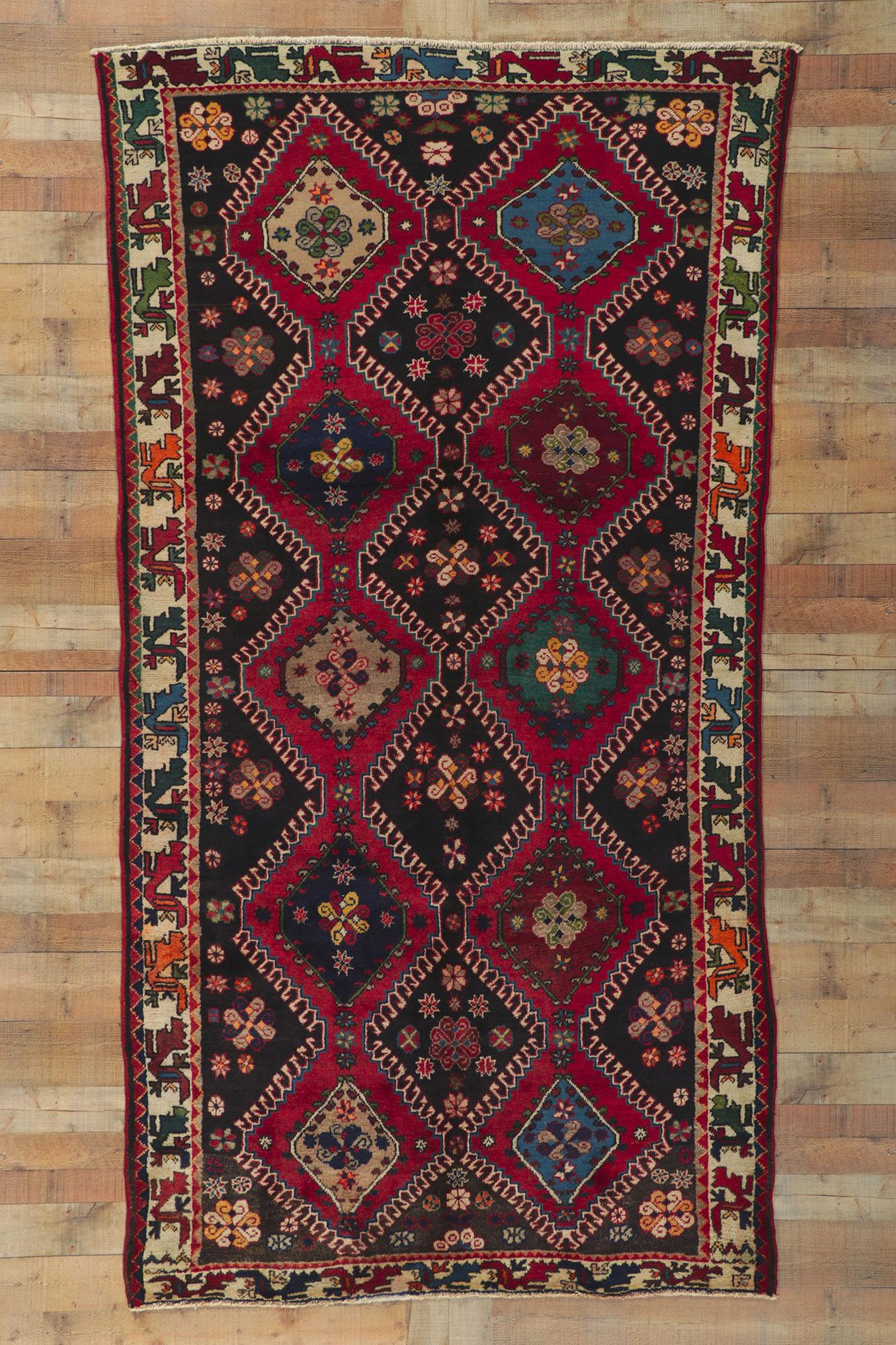 Vintage Persian Shiraz Rug, Tribal Enchantment Meets Modern Masculine Appeal For Sale 4