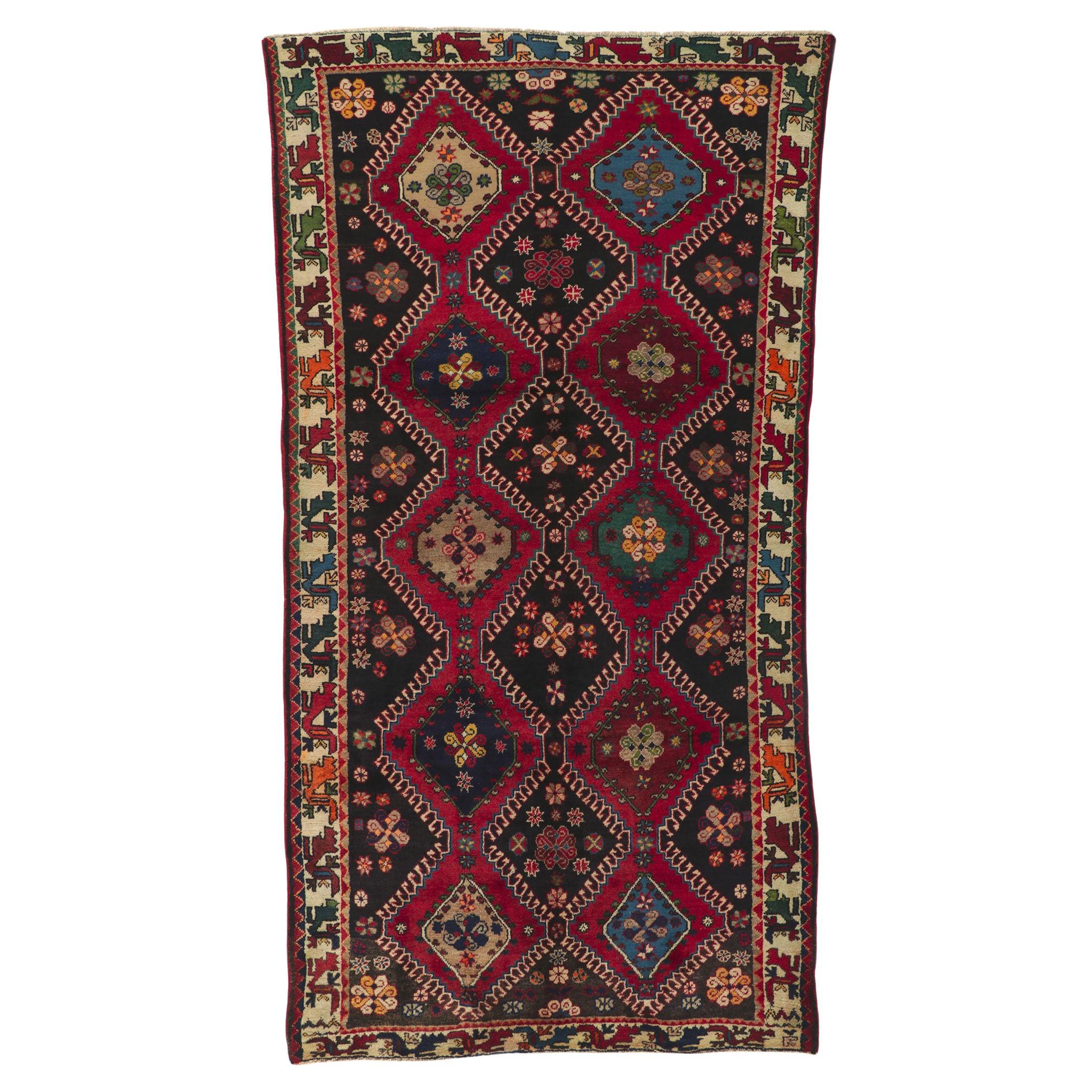 Vintage Persian Shiraz Rug, Tribal Enchantment Meets Modern Masculine Appeal For Sale