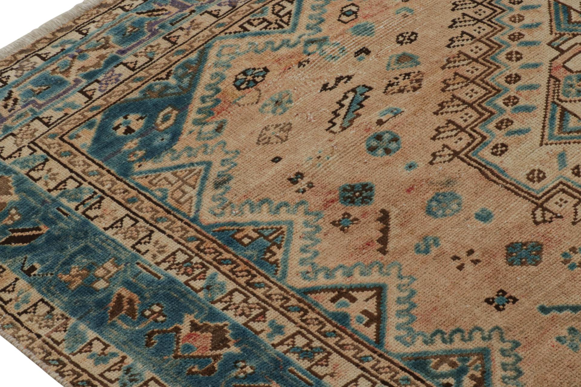 Late 20th Century Vintage Persian Shiraz rug in Beige-Brown & Blue Floral Patterns by Rug & Kilim For Sale