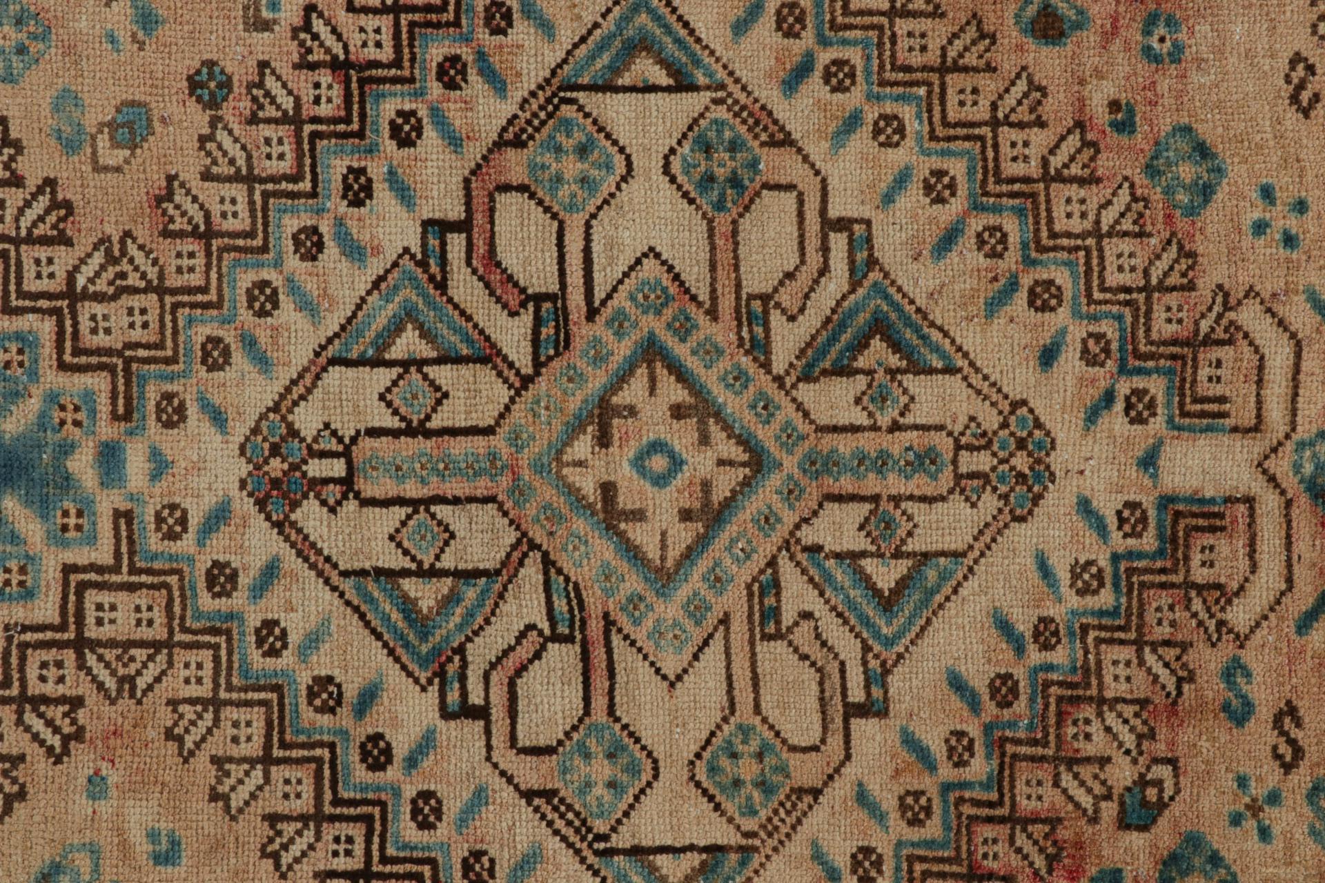 Wool Vintage Persian Shiraz rug in Beige-Brown & Blue Floral Patterns by Rug & Kilim For Sale