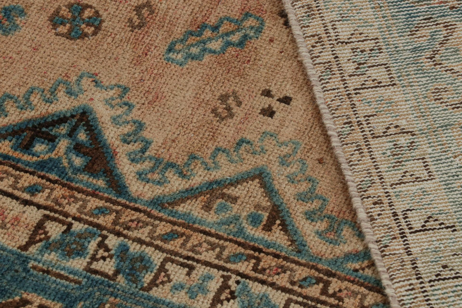 Vintage Persian Shiraz rug in Beige-Brown & Blue Floral Patterns by Rug & Kilim For Sale 1