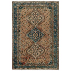 Tappeto persiano vintage Shiraz con motivi floreali beige-marrone e blu di Rug & Kilim