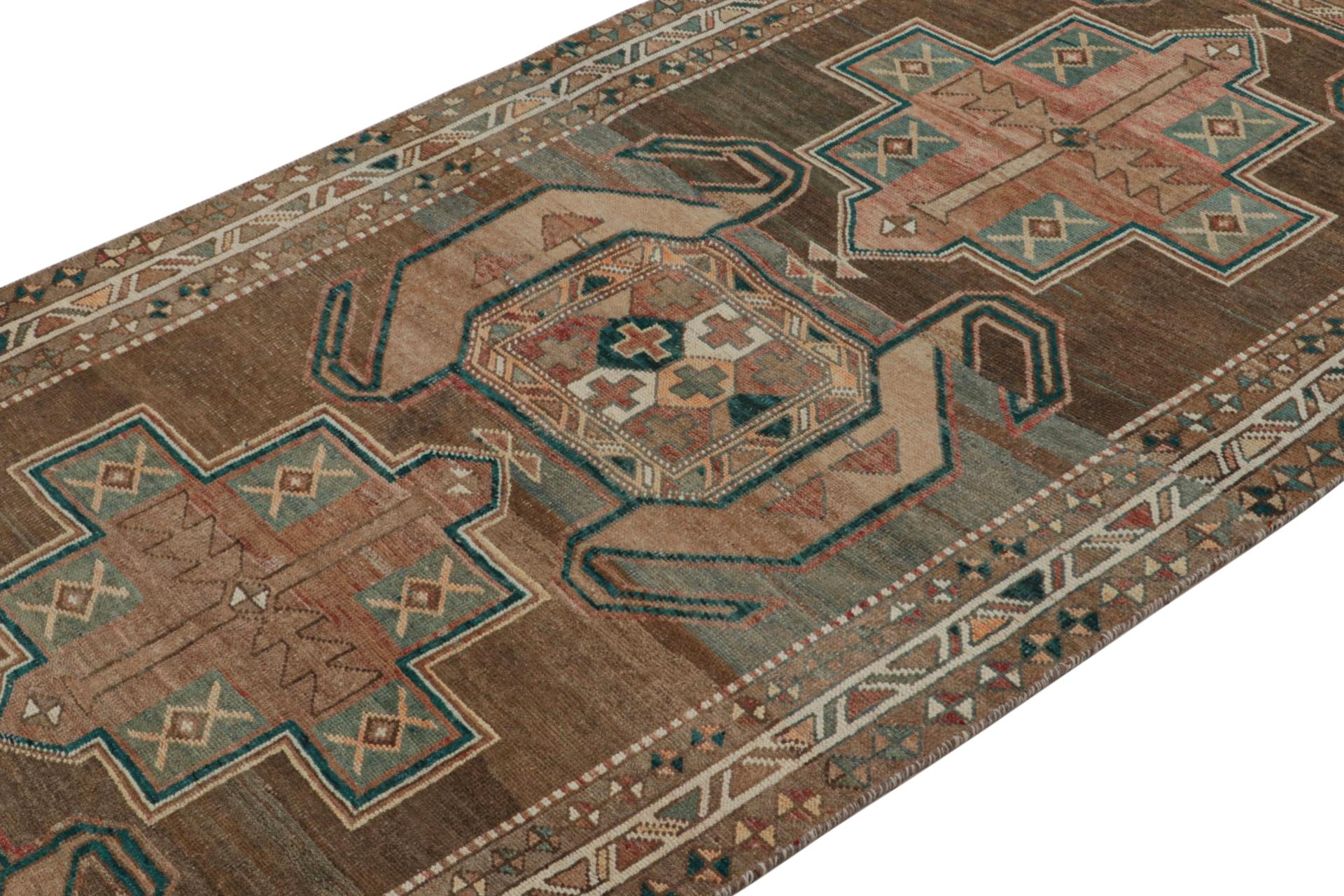 Vintage Persian Shiraz rug in Beige, Brown & Blue Tribal Patterns by Rug & Kilim In Good Condition For Sale In Long Island City, NY