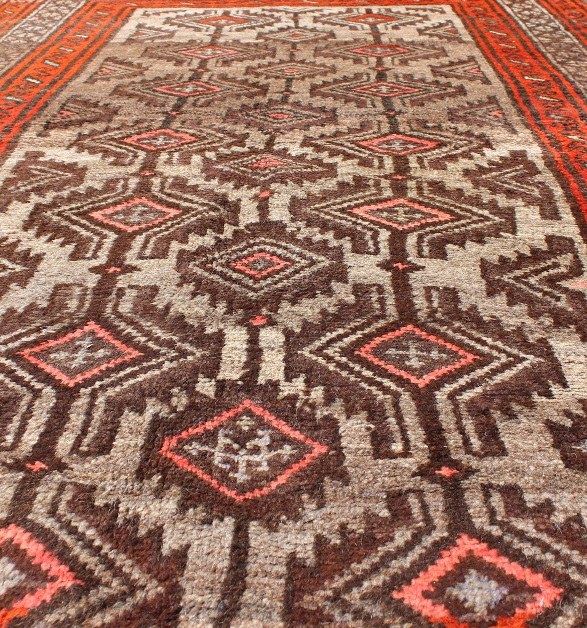 Vintage Persian Shiraz Rug in Burnt Orange and Brown with Tribal Medallions For Sale 1