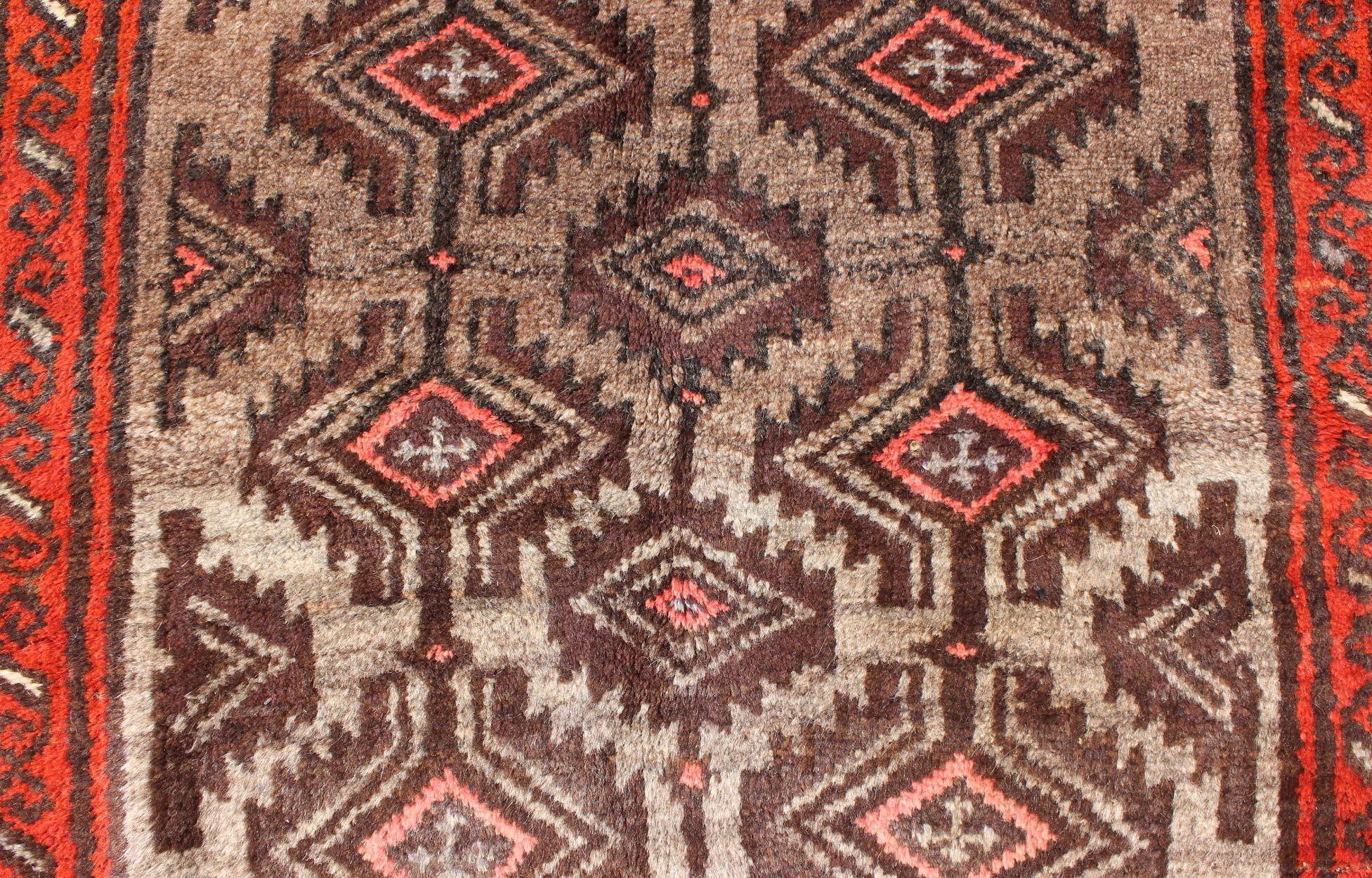 Vintage Persian Shiraz Rug in Burnt Orange and Brown with Tribal Medallions For Sale 2